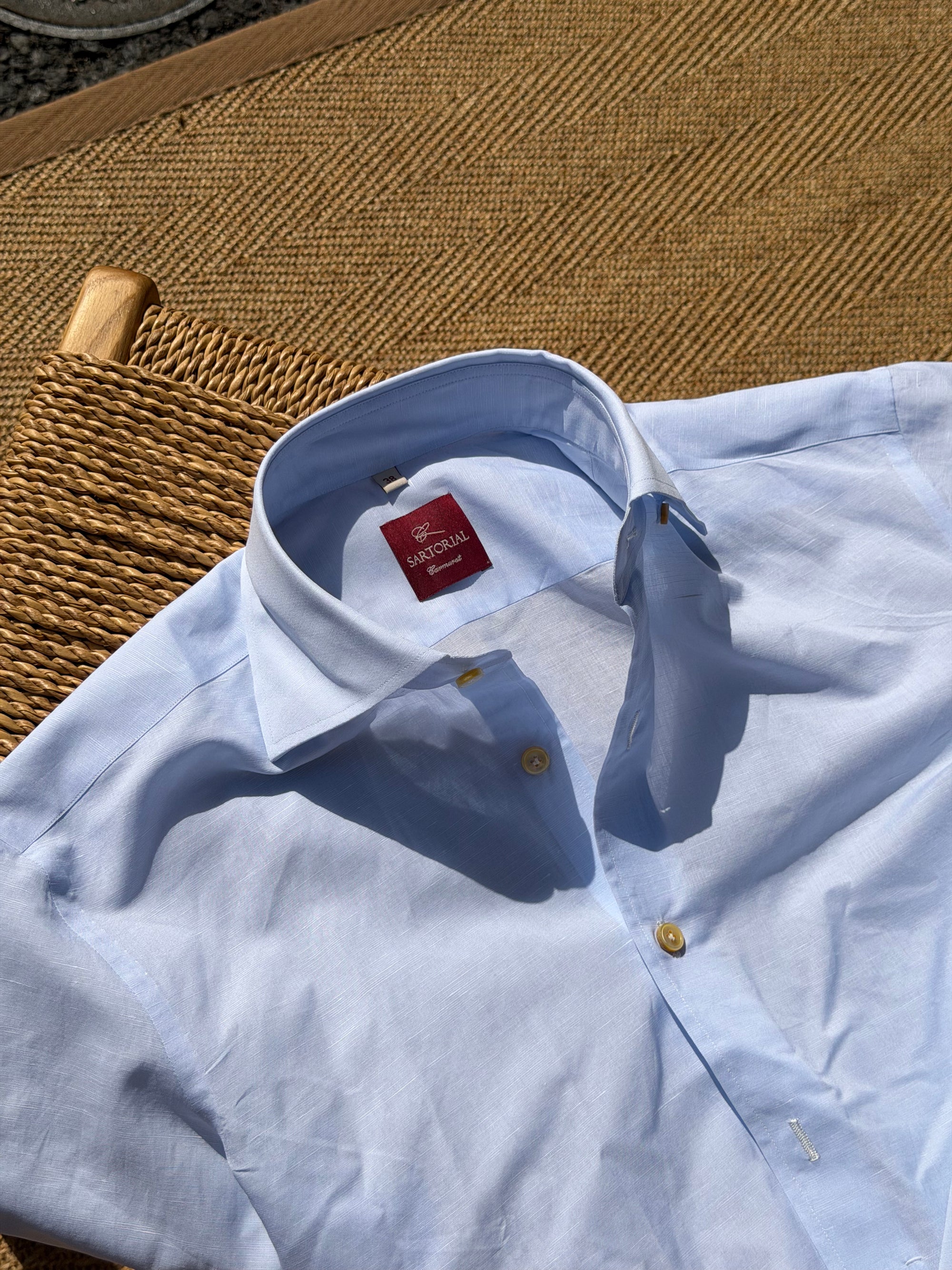 MTO Handcrafted Canclini Pale Blue Cotton Shirt #SG68