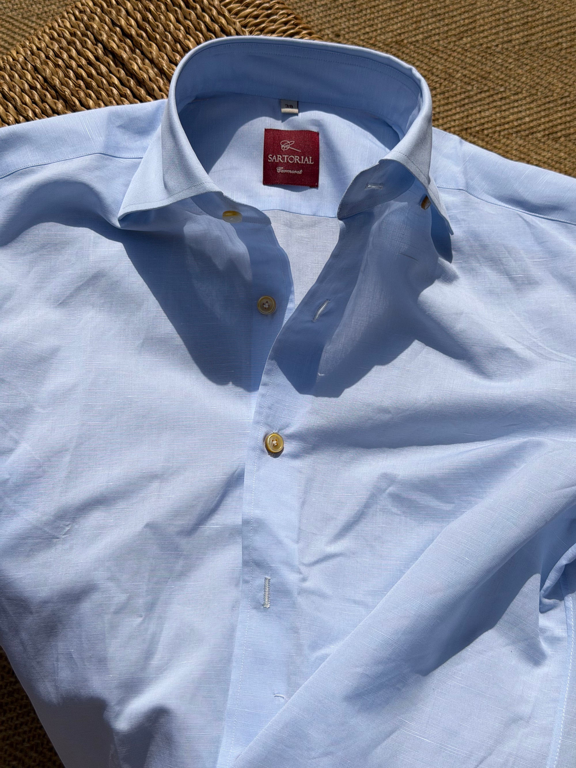 MTO Handcrafted Canclini Pale Blue Cotton Shirt #SG68