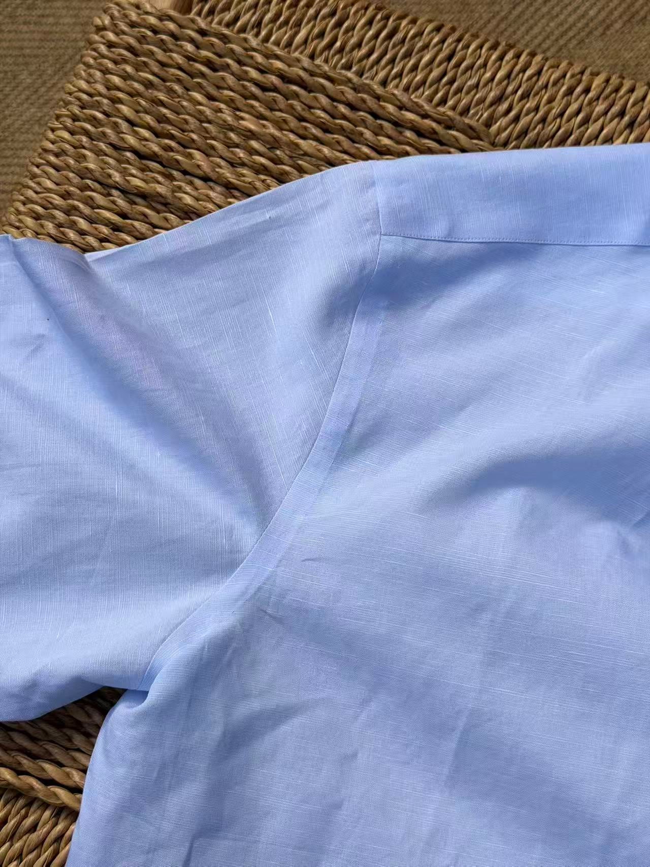 MTO Handcrafted Canclini Pale Blue Cotton Shirt #SG68