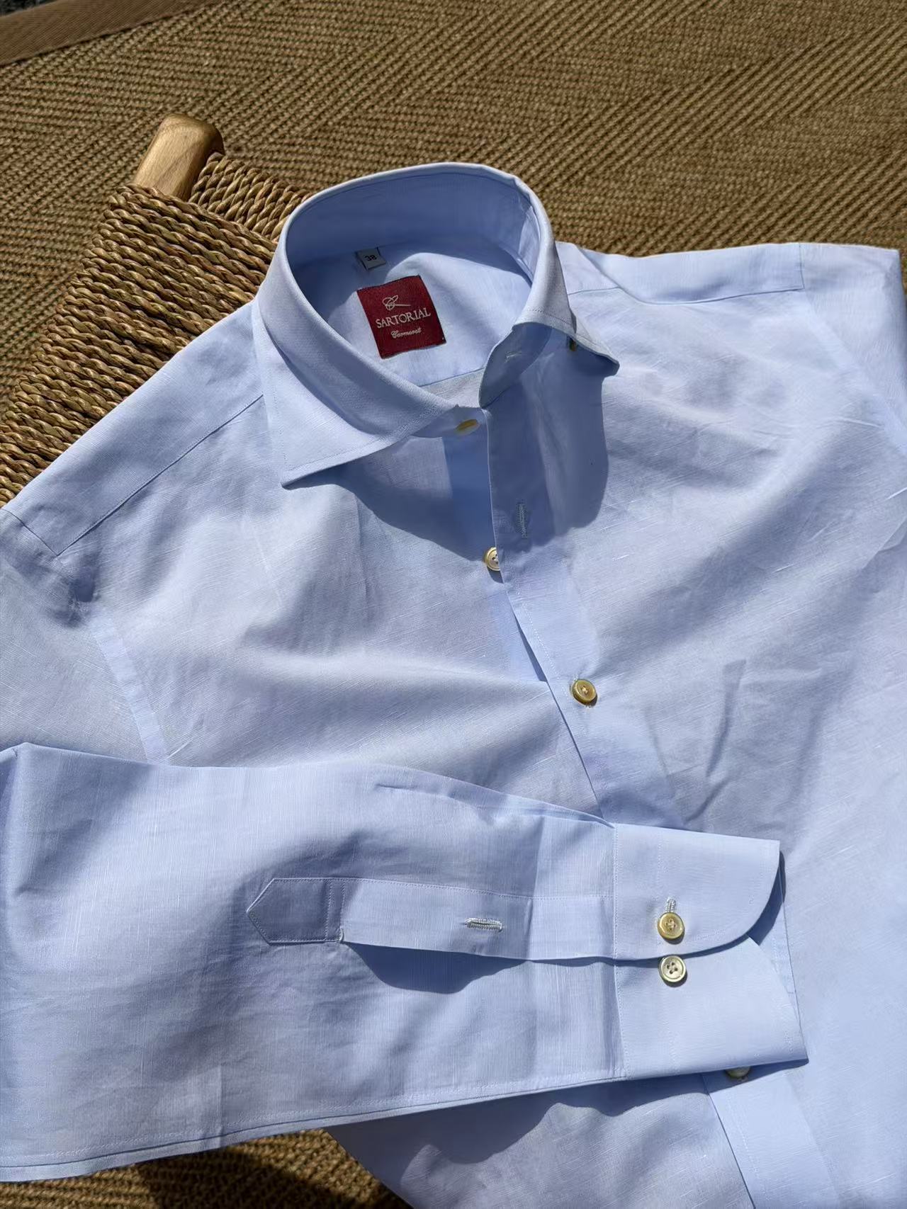MTO Handcrafted Canclini Pale Blue Cotton Shirt #SG68