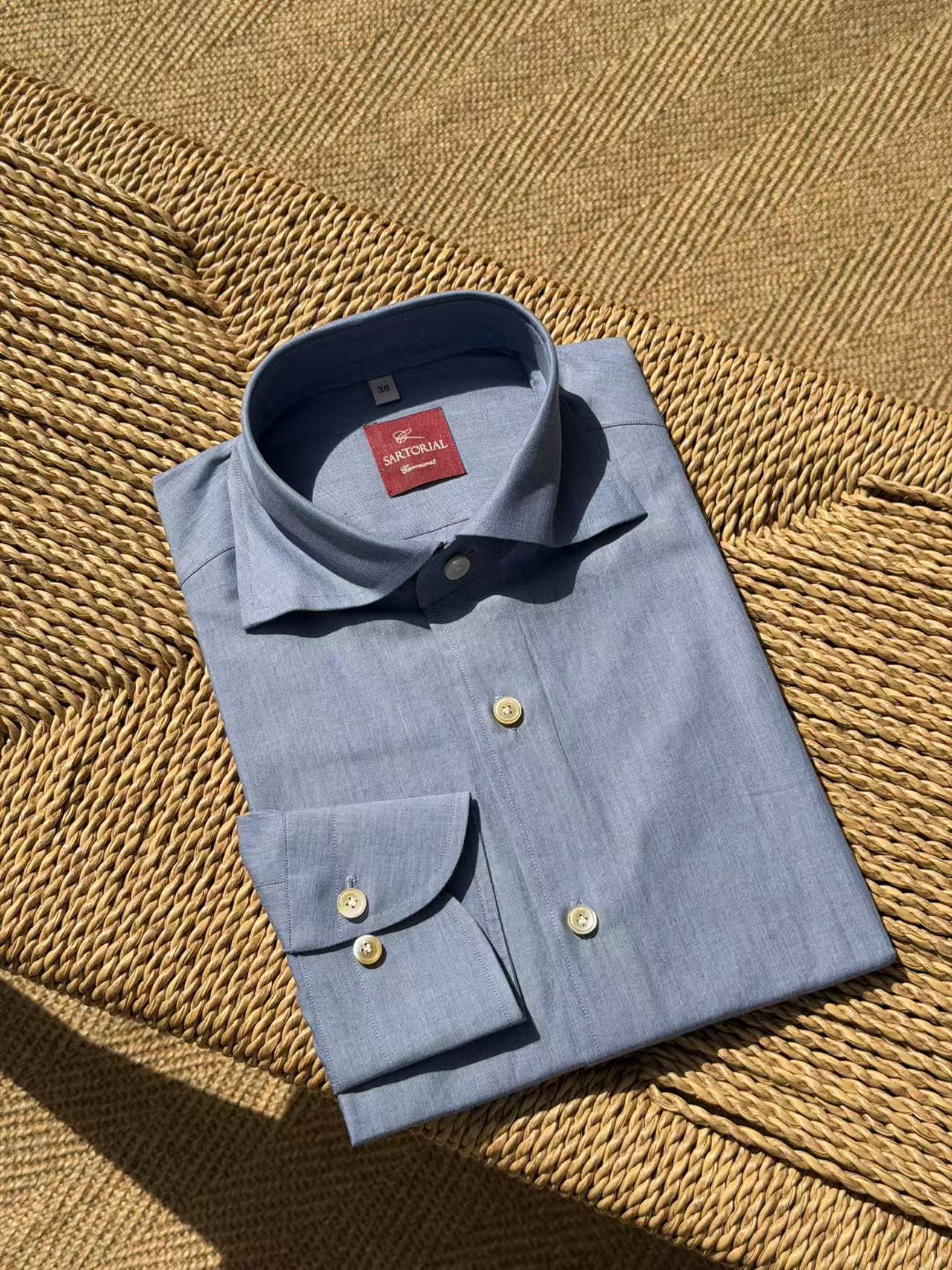 MTO Handcrafted Canclini Indigo Cotton Shirt #SG65