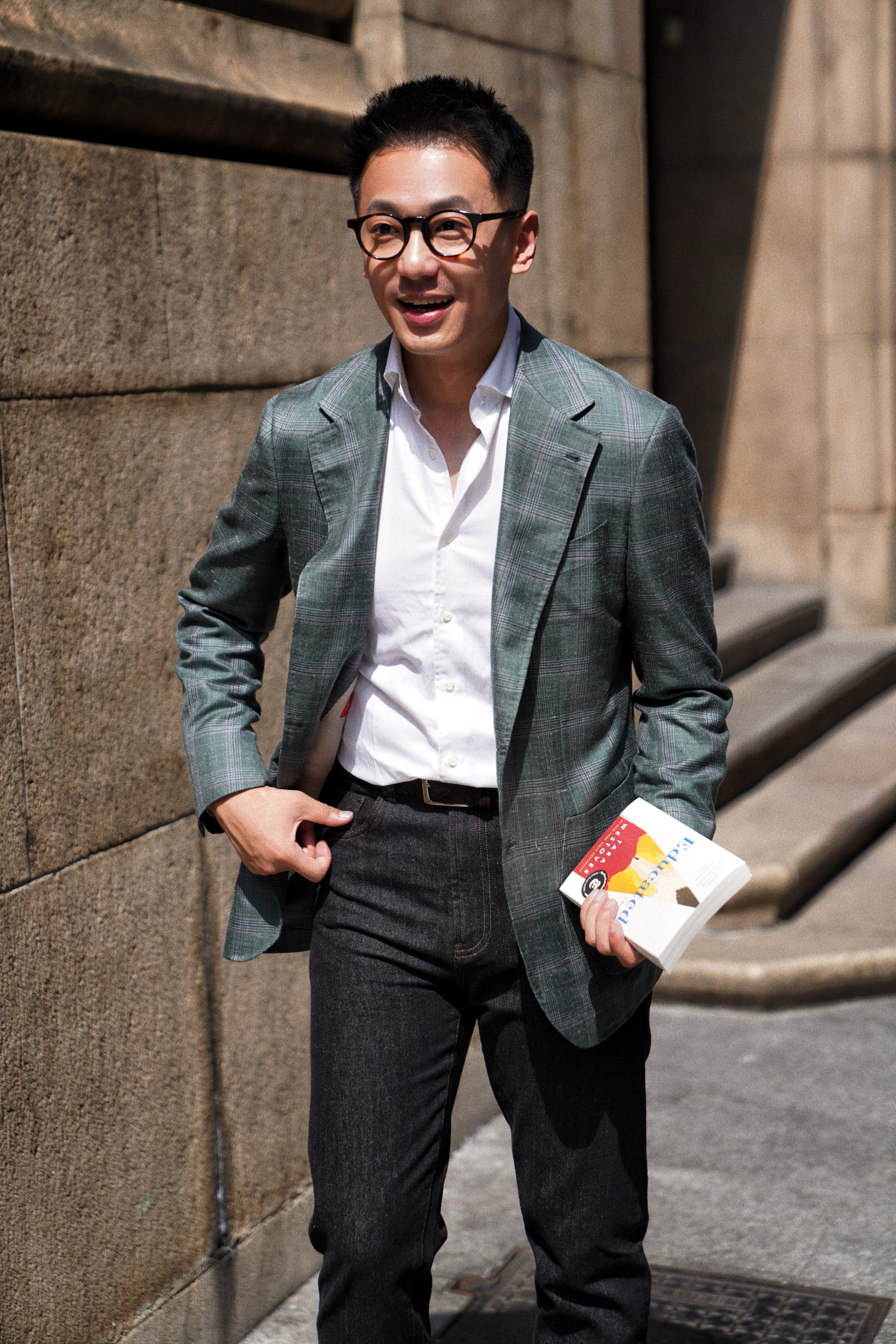 MTO Green Overcheck Wool Silk Cashmere Linen Jacket #770