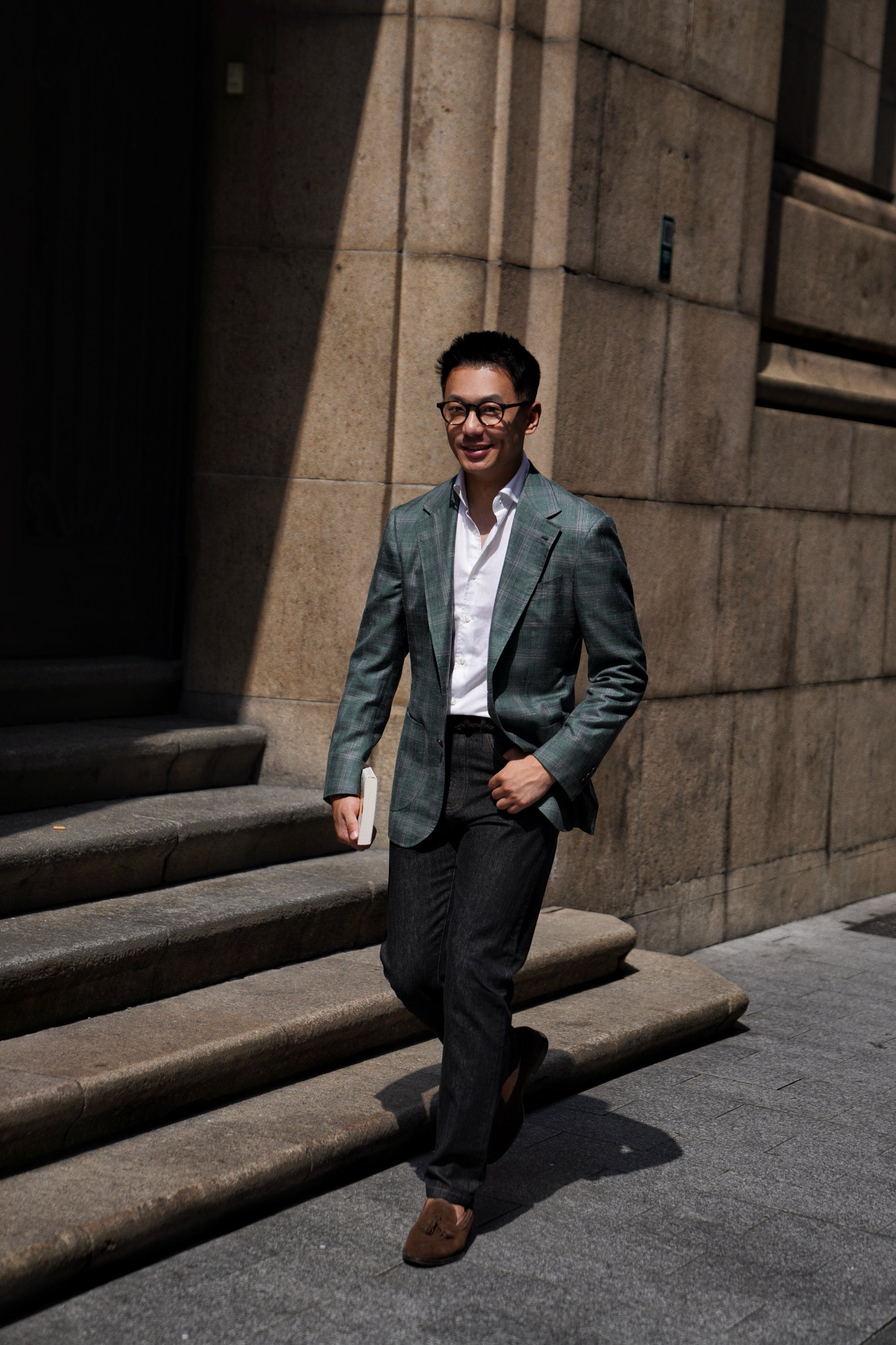 MTO Green Overcheck Wool Silk Cashmere Linen Jacket #770