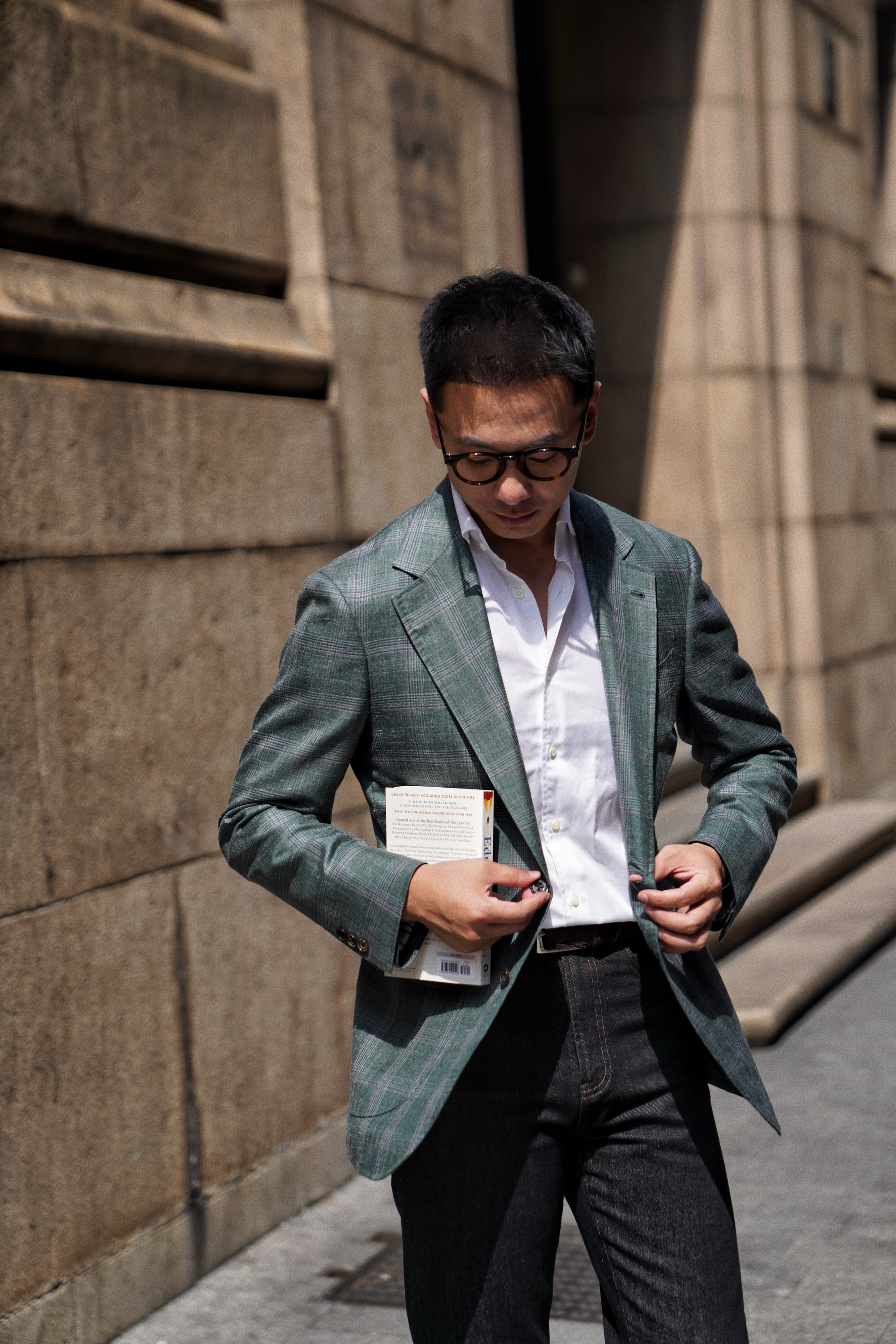 MTO Green Overcheck Wool Silk Cashmere Linen Jacket #770