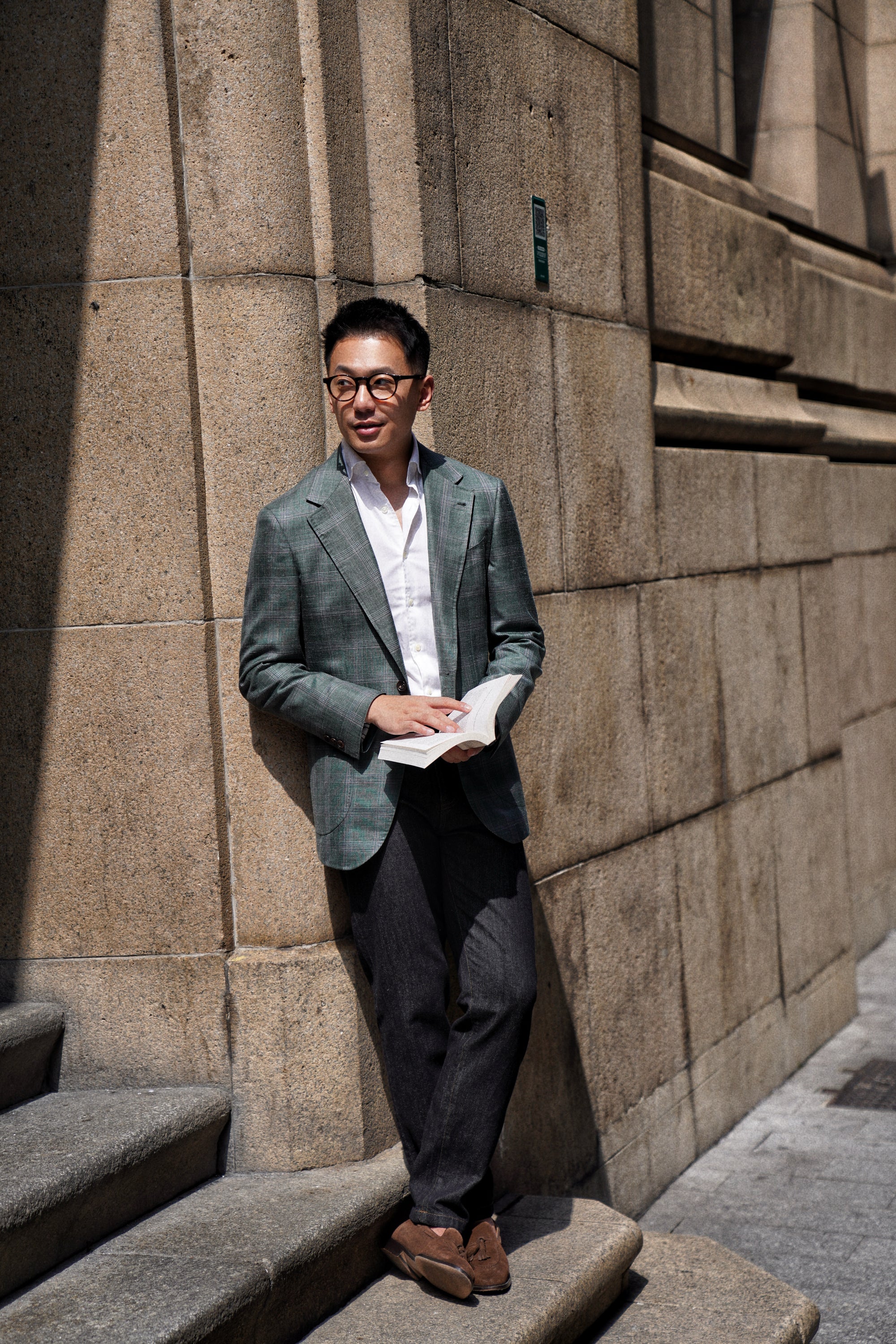 MTO Green Overcheck Wool Silk Cashmere Linen Jacket #770
