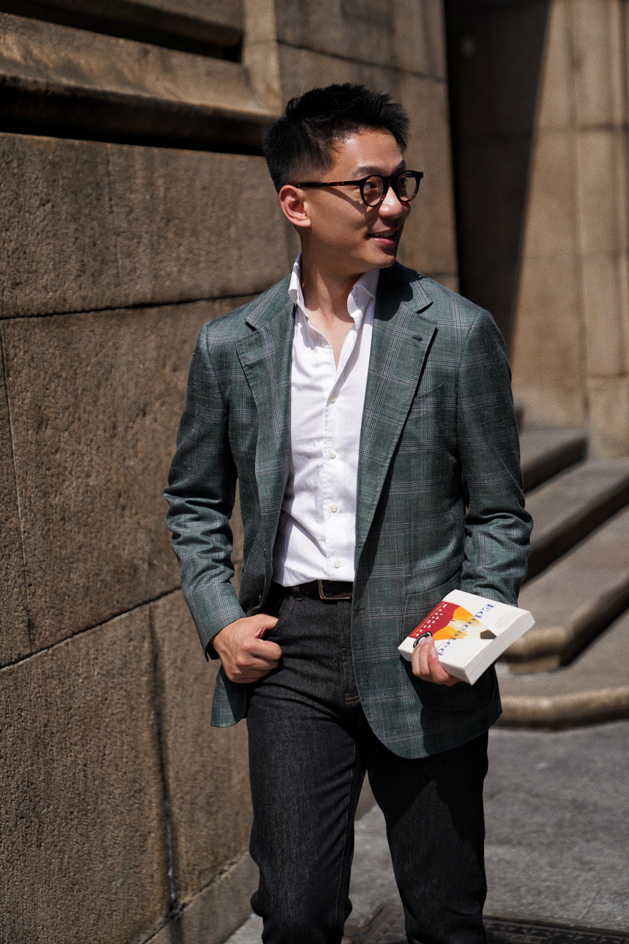MTO Green Overcheck Wool Silk Cashmere Linen Jacket #770