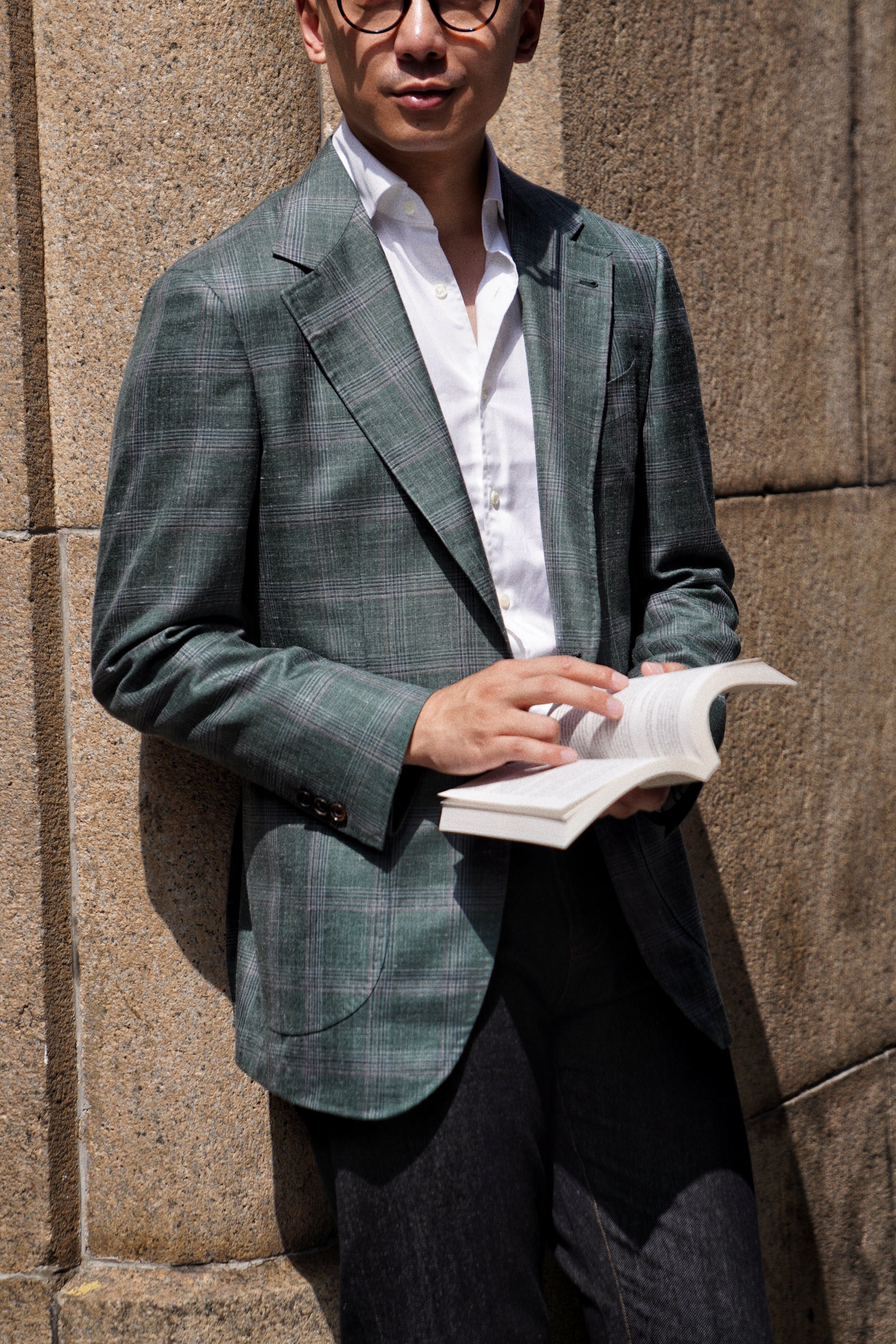 MTO Green Overcheck Wool Silk Cashmere Linen Jacket #770