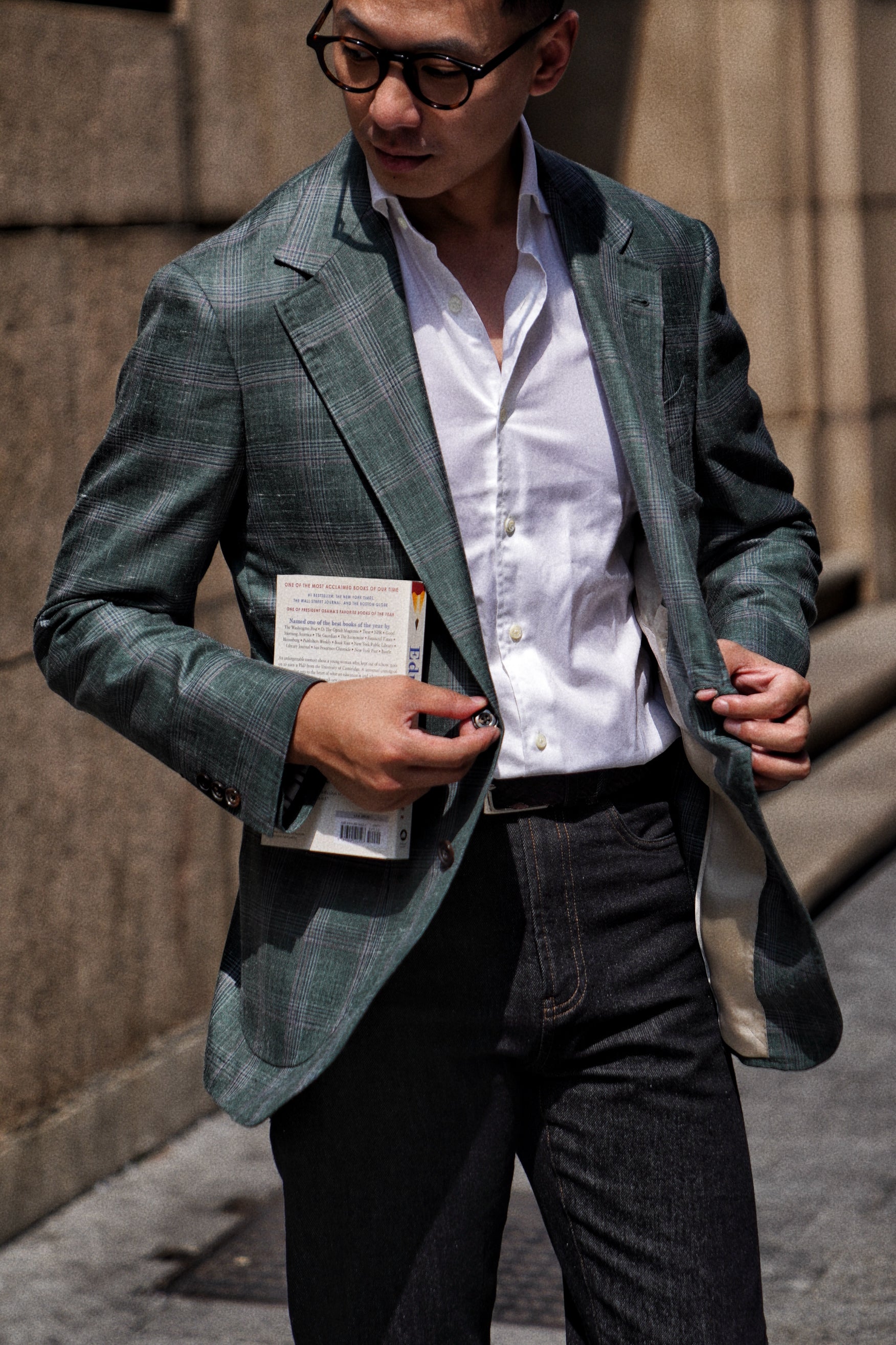 MTO Green Overcheck Wool Silk Cashmere Linen Jacket #770
