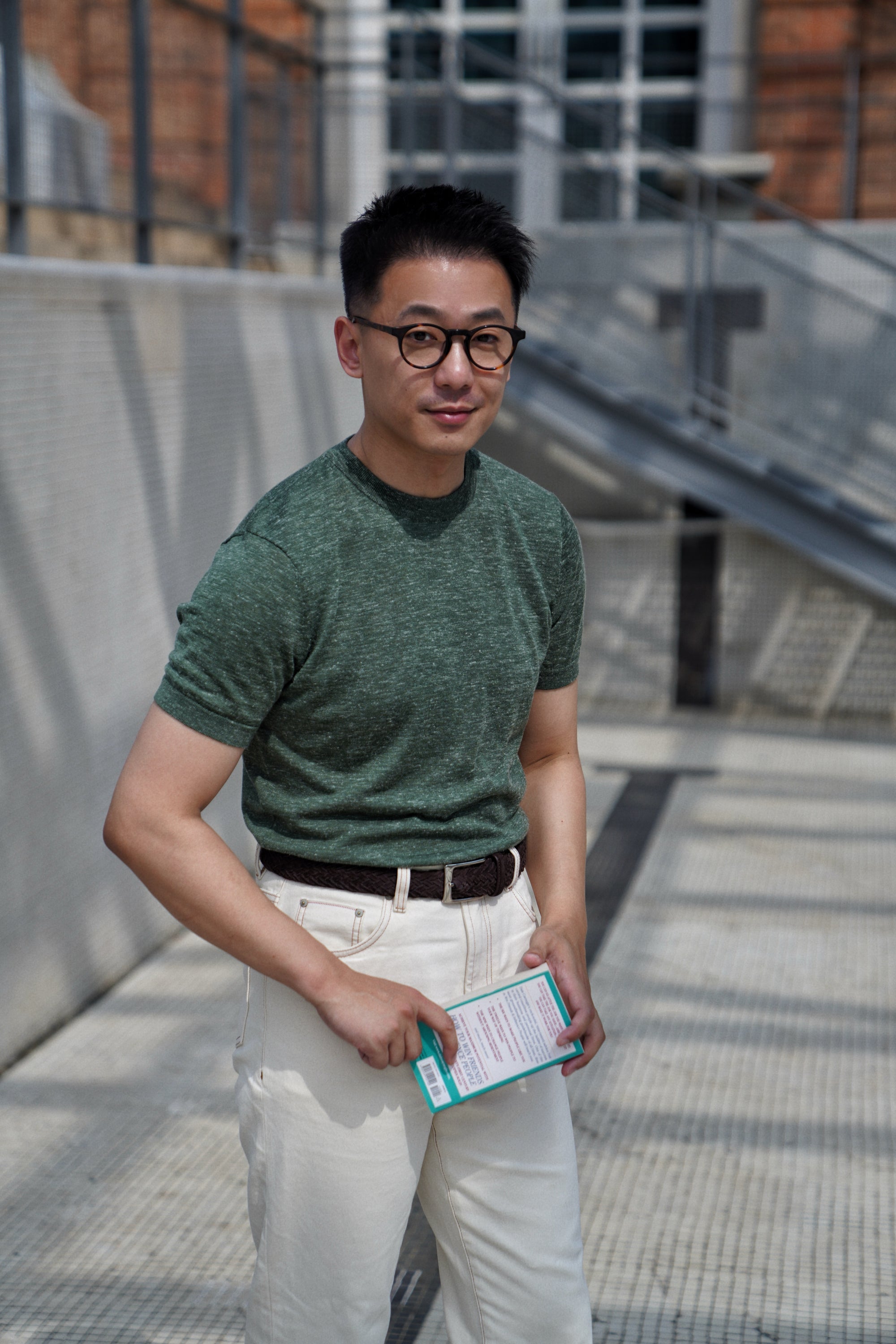 Moss / Charcoal / Greyish Blue Wool Silk Hemp Crew Neck