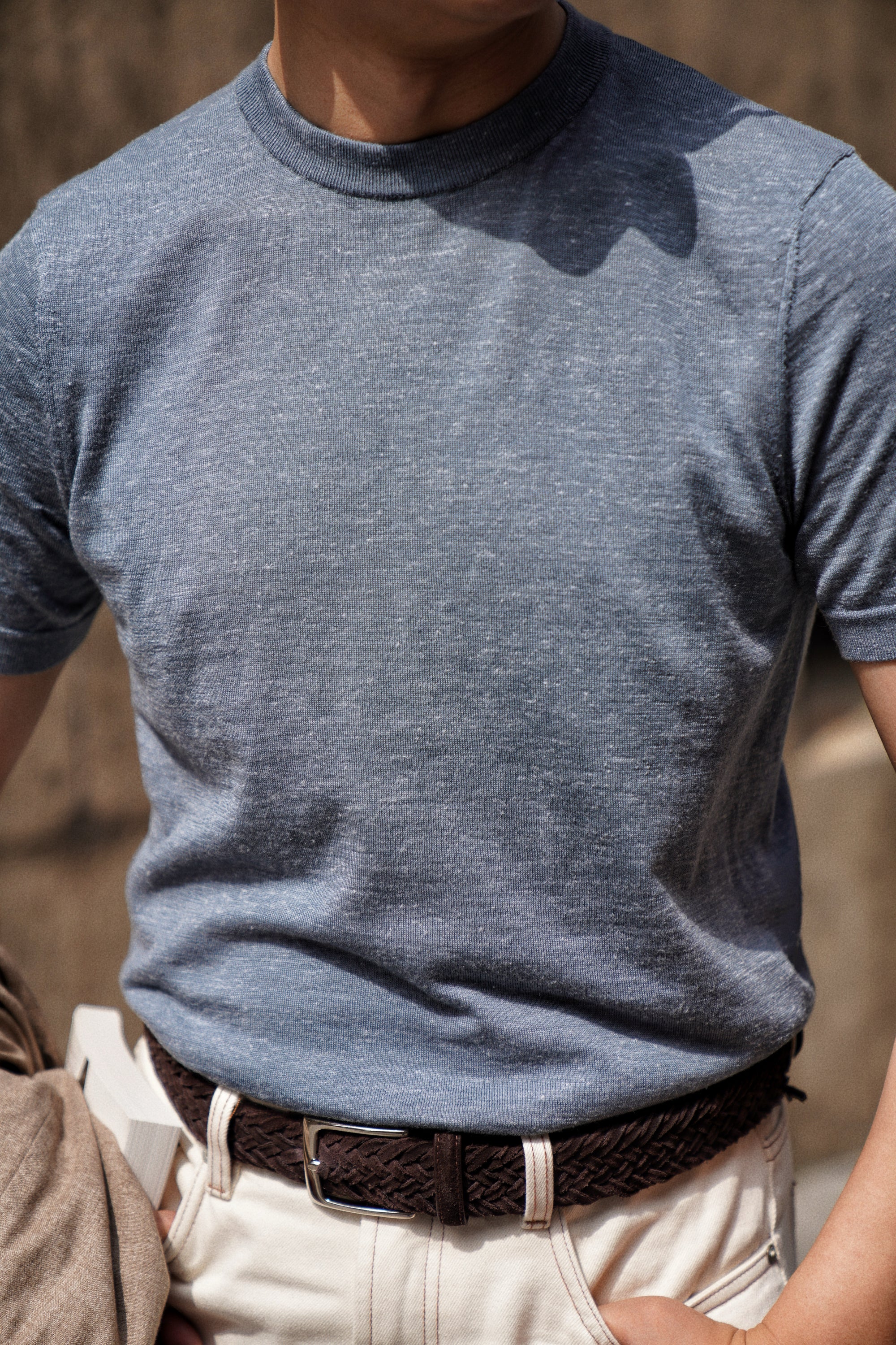 Moss / Charcoal / Greyish Blue Wool Silk Hemp Crew Neck