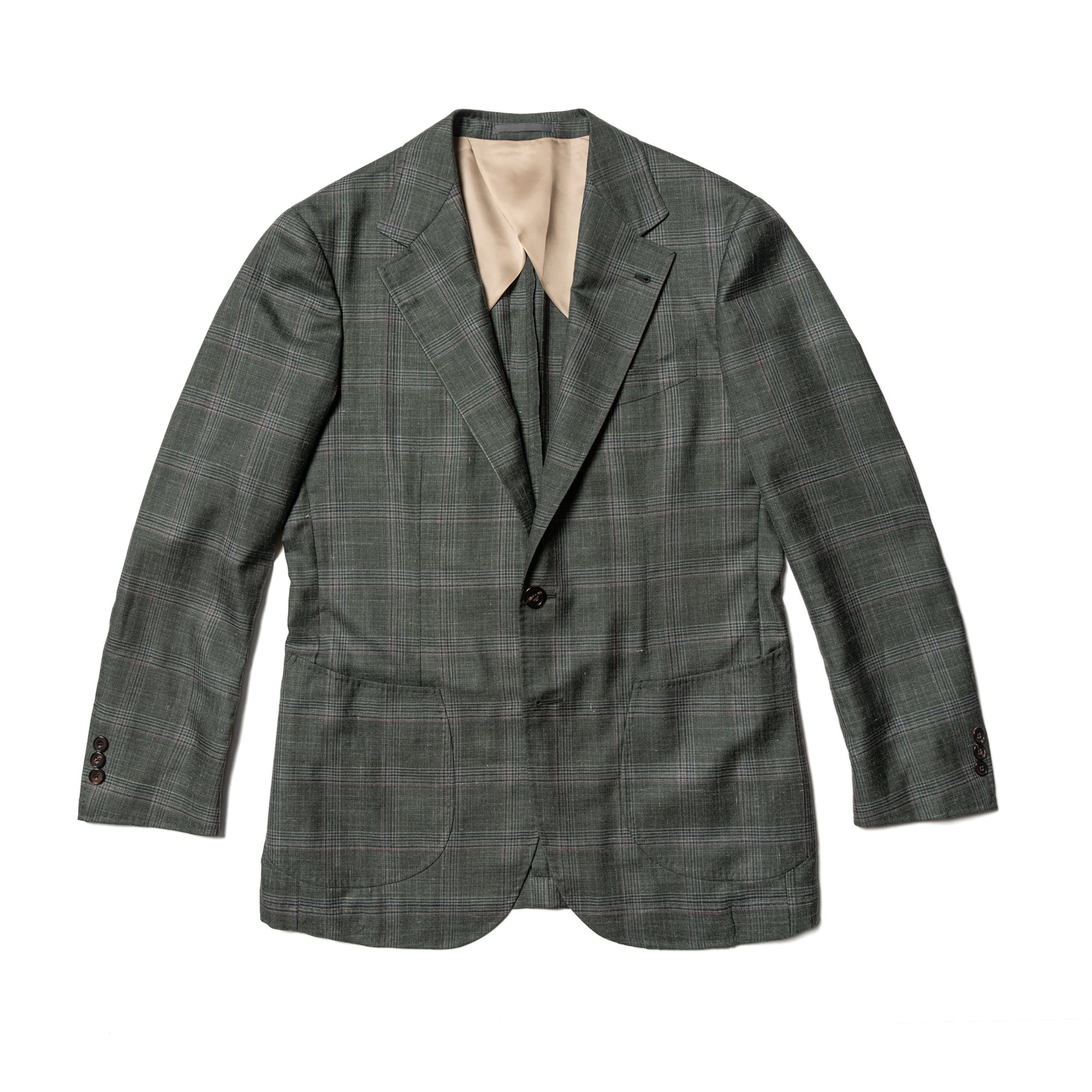 MTO Green Overcheck Wool Silk Cashmere Linen Jacket #770