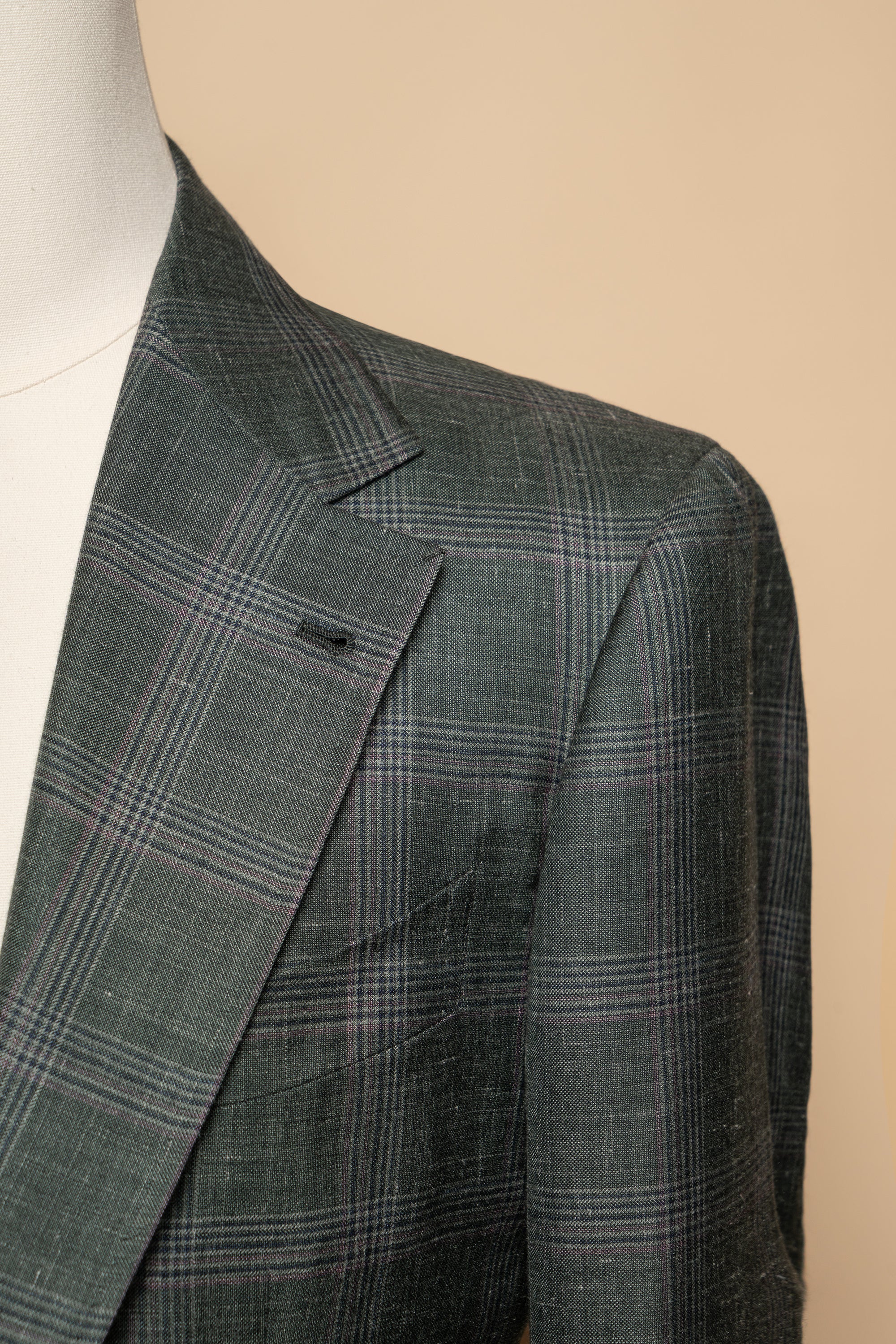 MTO Green Overcheck Wool Silk Cashmere Linen Jacket #770