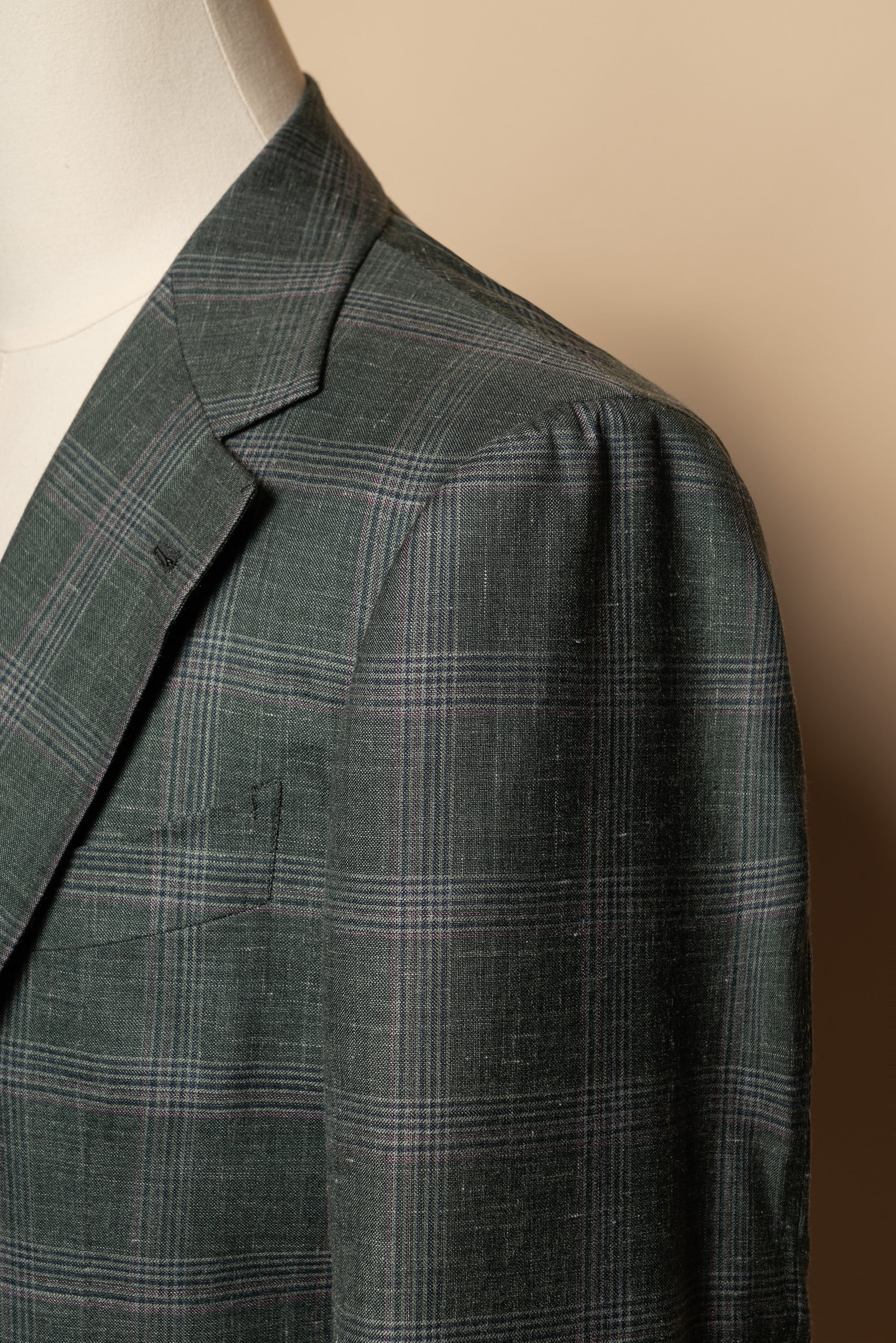 MTO Green Overcheck Wool Silk Cashmere Linen Jacket #770