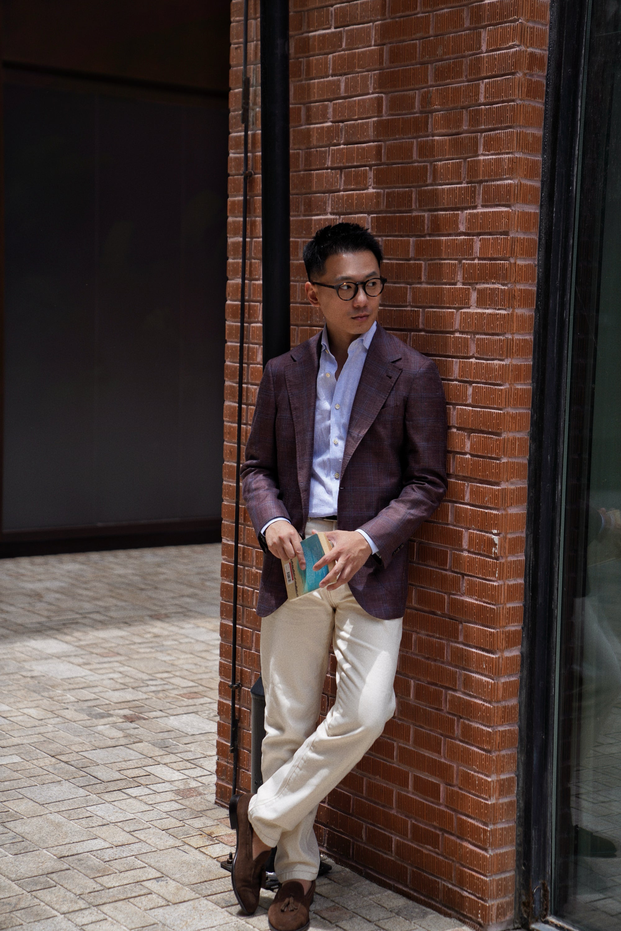 MTO Burgundy Overcheck Wool Silk Cashmere Linen Jacket #771