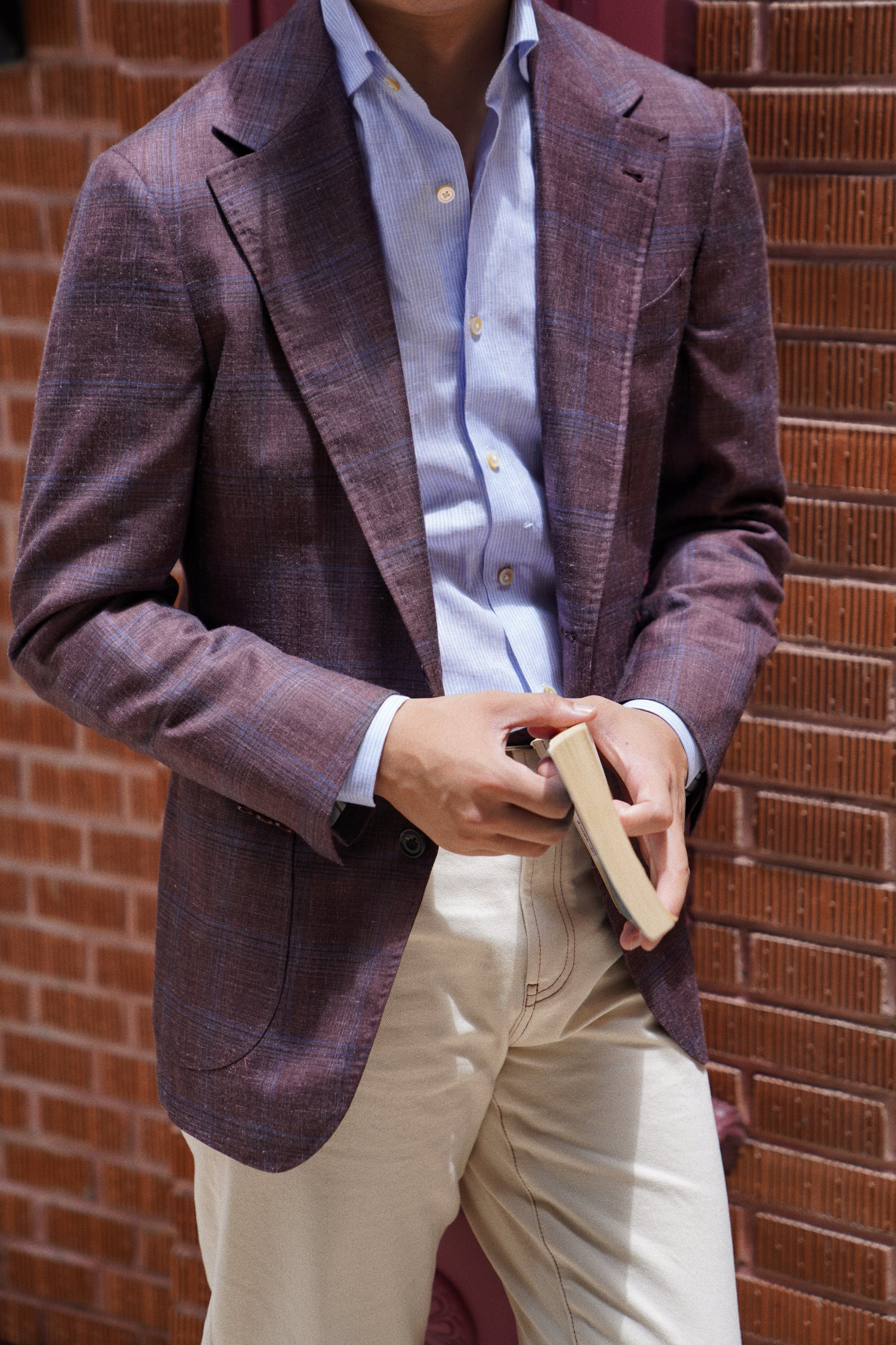 MTO Burgundy Overcheck Wool Silk Cashmere Linen Jacket #771