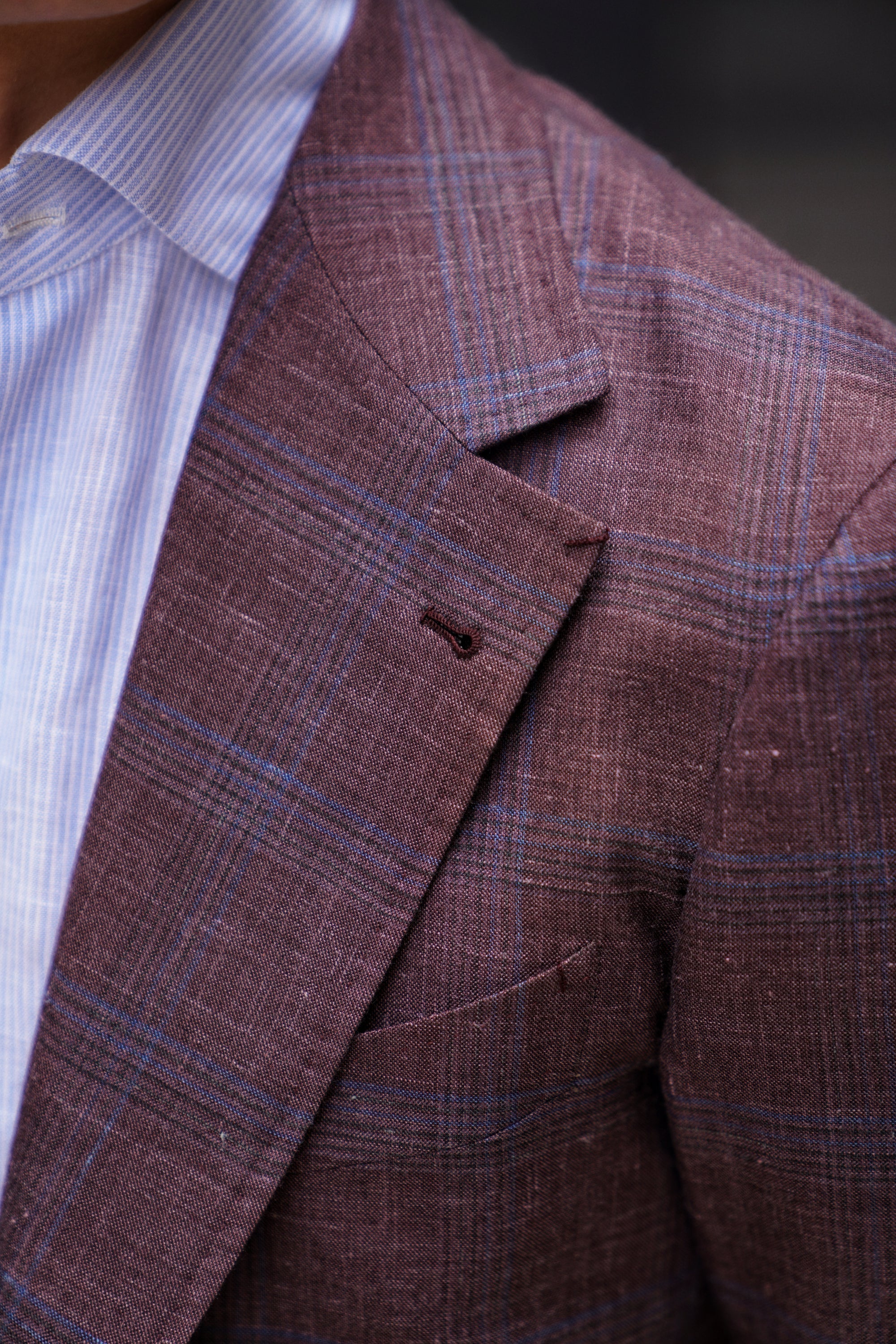 MTO Burgundy Overcheck Wool Silk Cashmere Linen Jacket #771