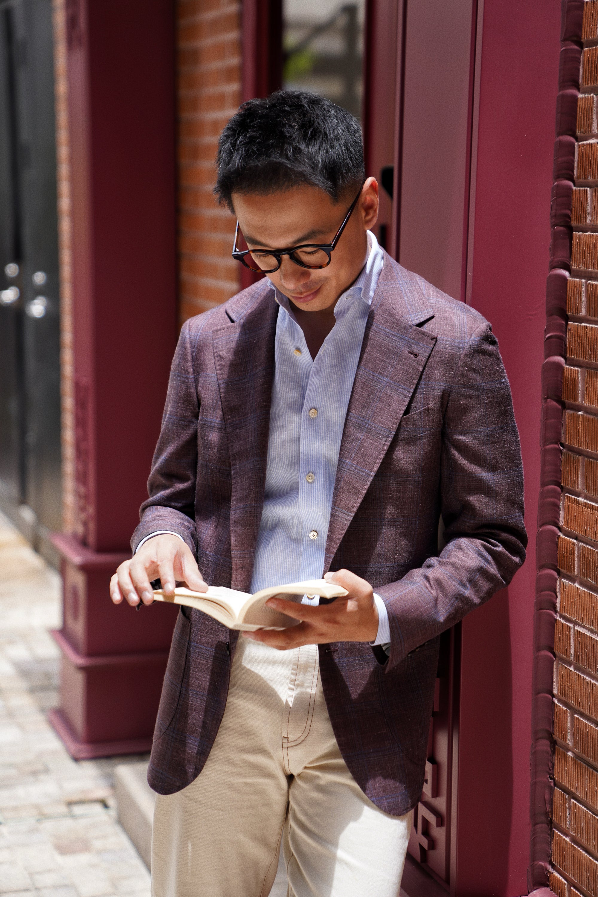 MTO Burgundy Overcheck Wool Silk Cashmere Linen Jacket #771