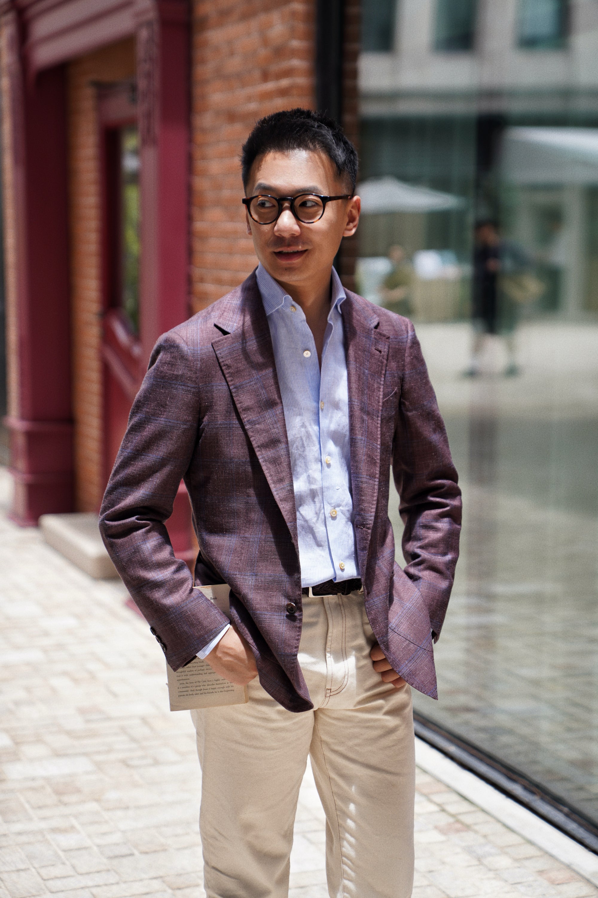 MTO Burgundy Overcheck Wool Silk Cashmere Linen Jacket #771