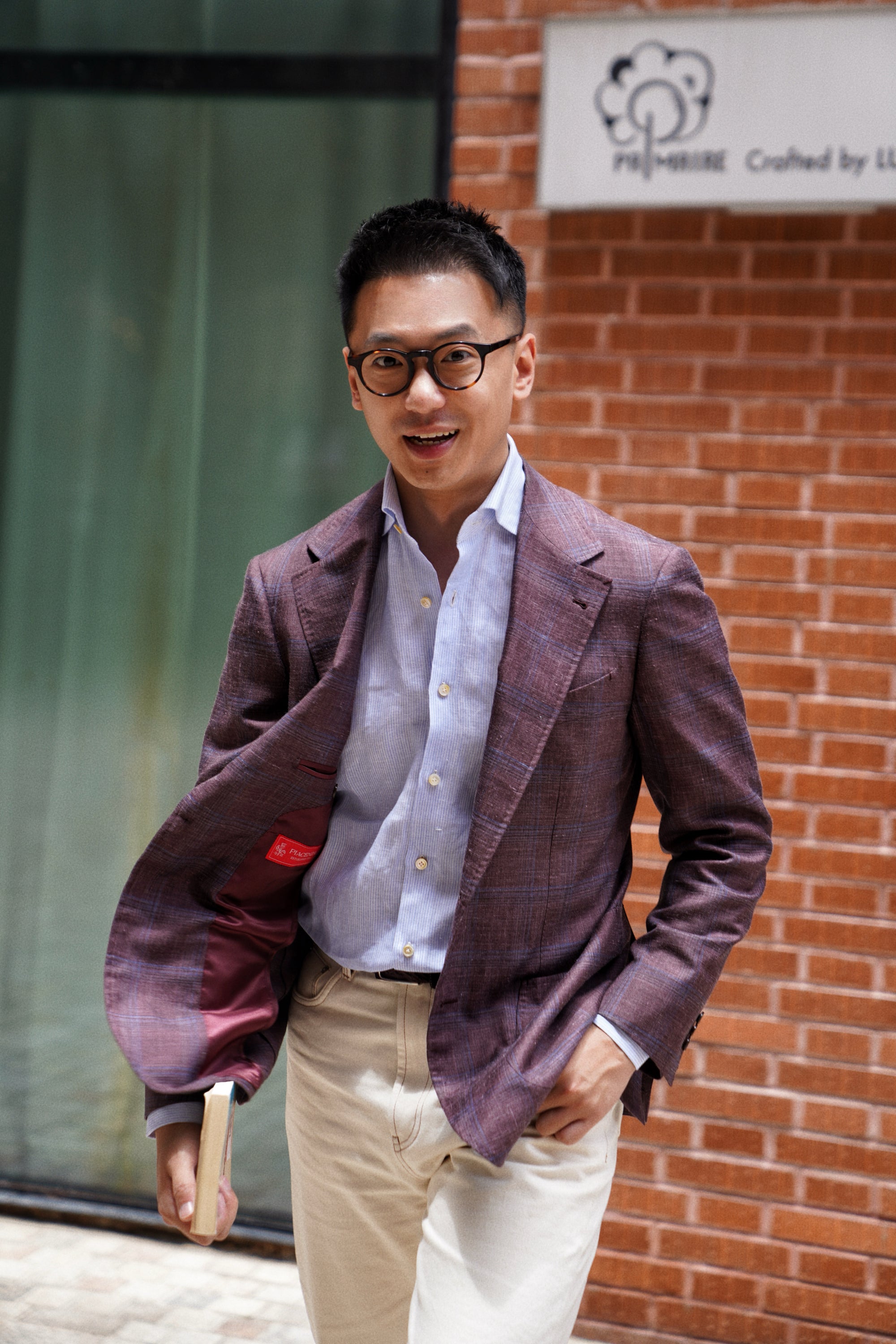 MTO Burgundy Overcheck Wool Silk Cashmere Linen Jacket #771
