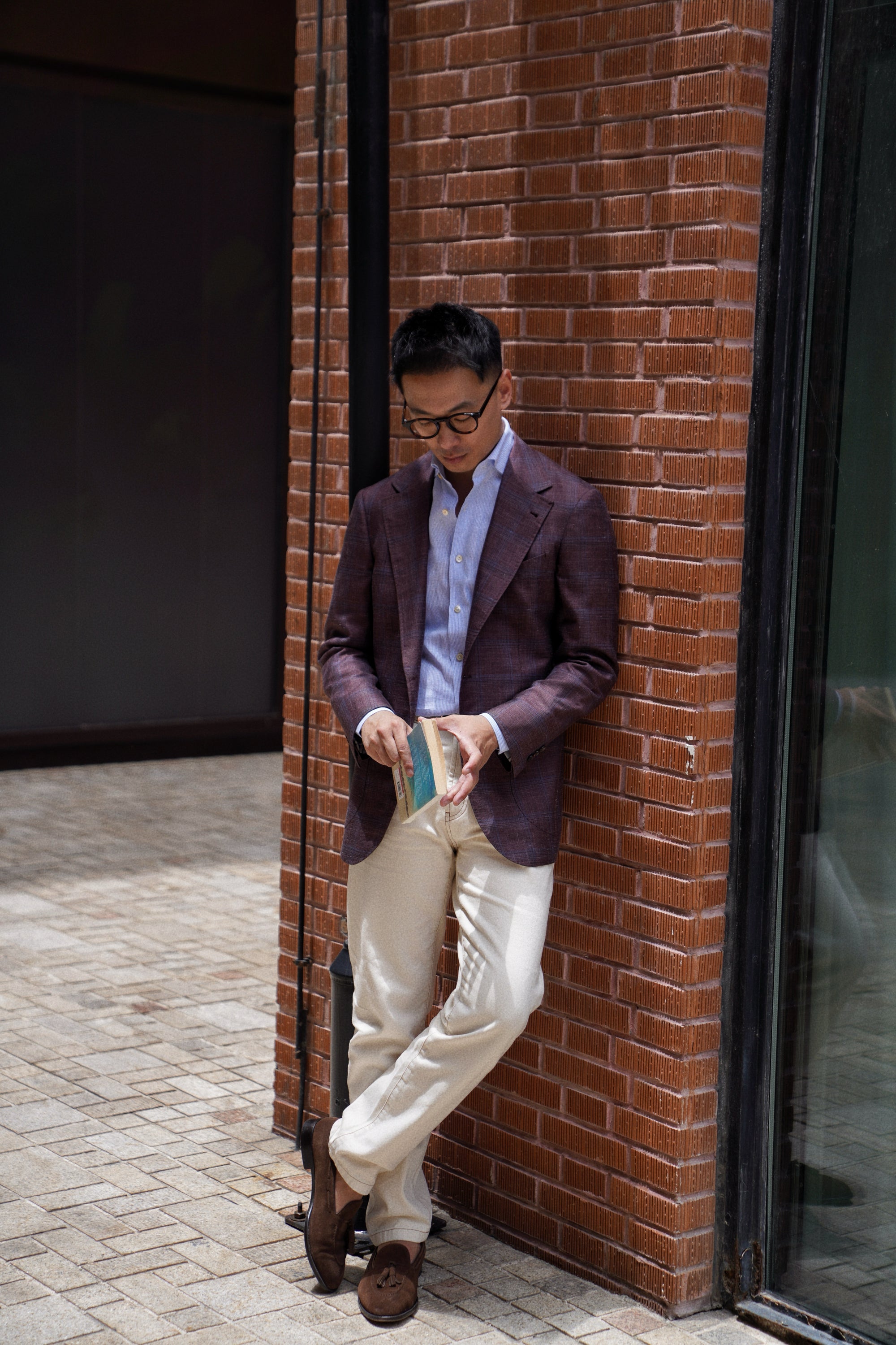 MTO Burgundy Overcheck Wool Silk Cashmere Linen Jacket #771