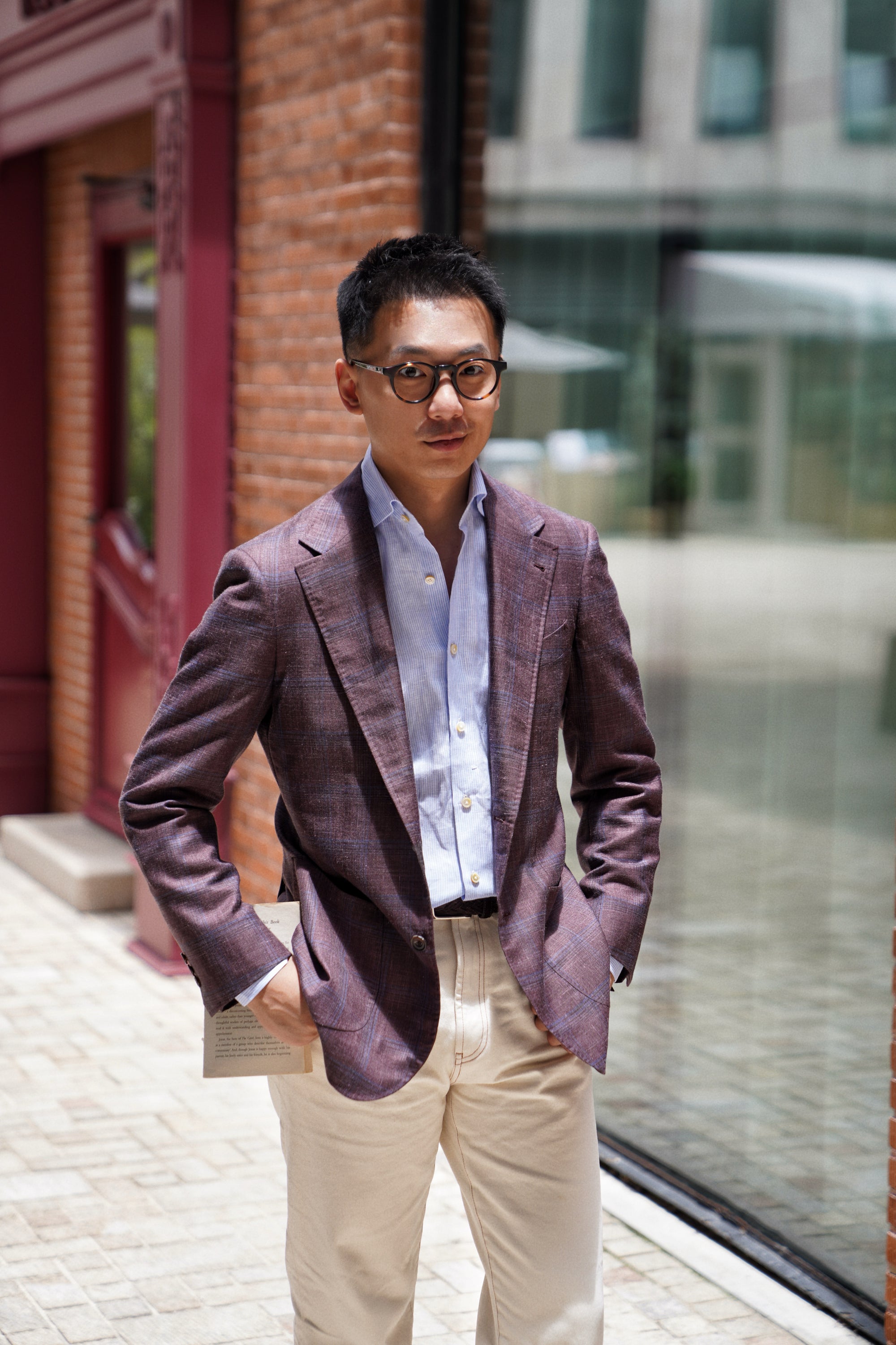 MTO Burgundy Overcheck Wool Silk Cashmere Linen Jacket #771