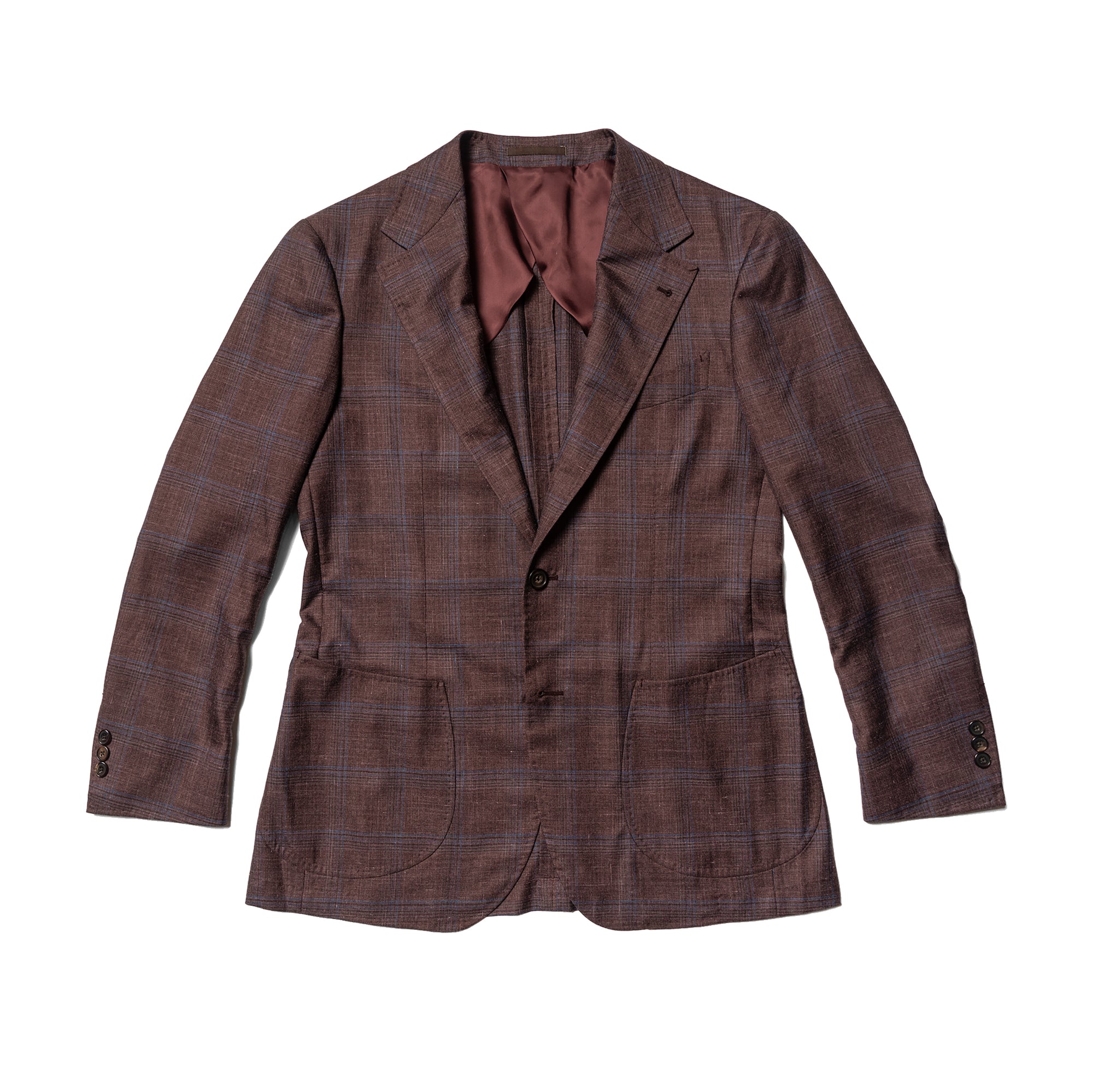 MTO Burgundy Overcheck Wool Silk Cashmere Linen Jacket #771