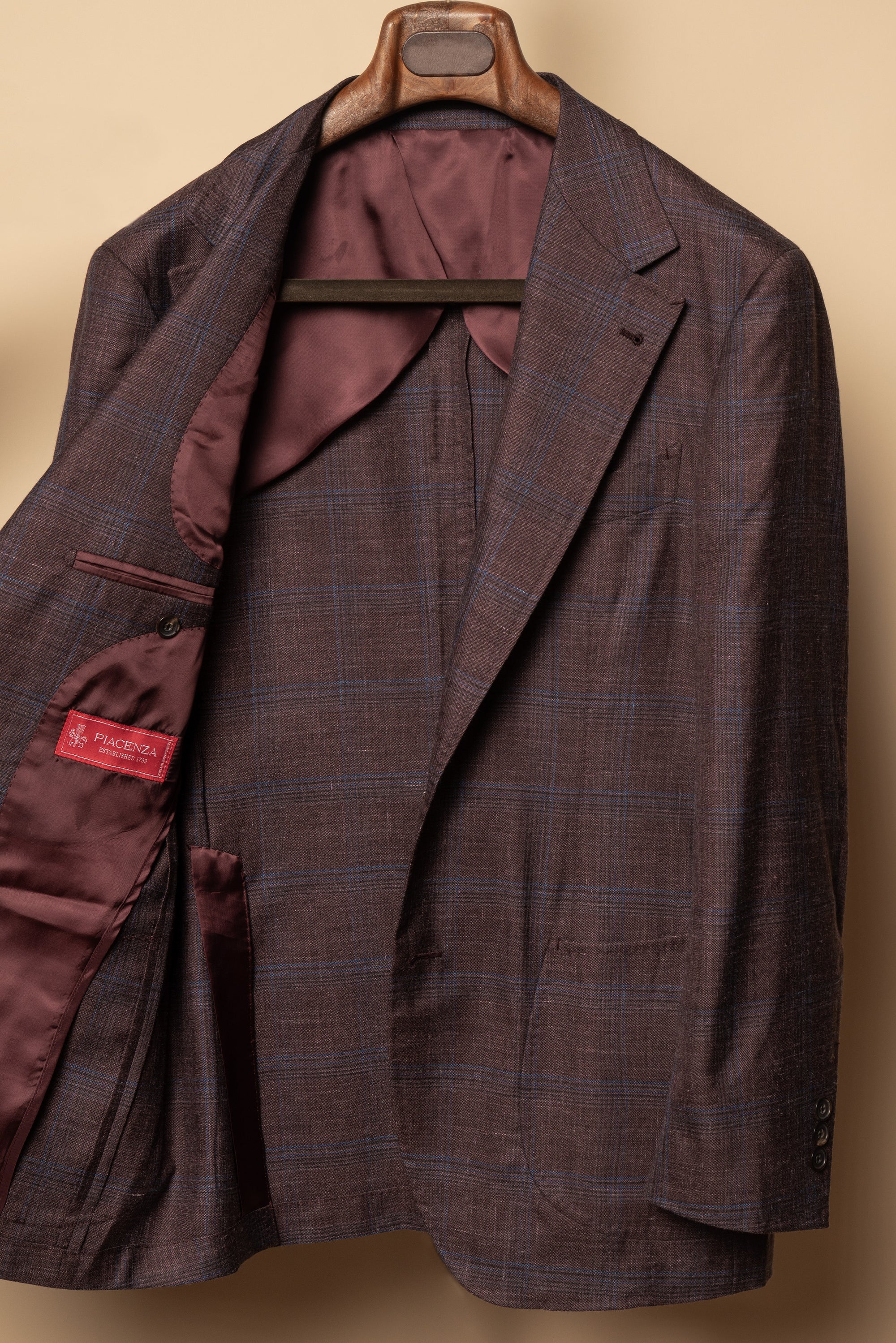 MTO Burgundy Overcheck Wool Silk Cashmere Linen Jacket #771