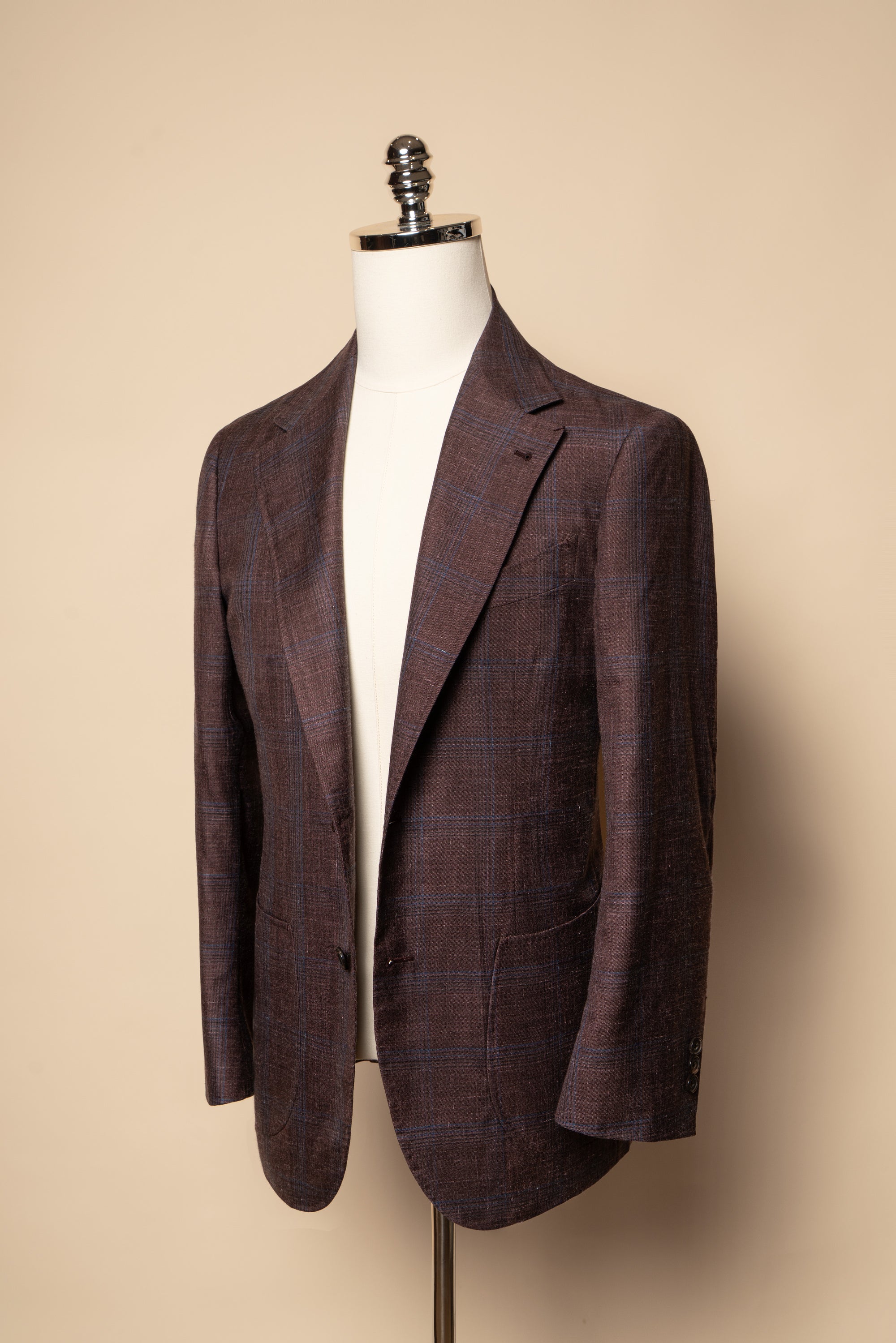 MTO Burgundy Overcheck Wool Silk Cashmere Linen Jacket #771
