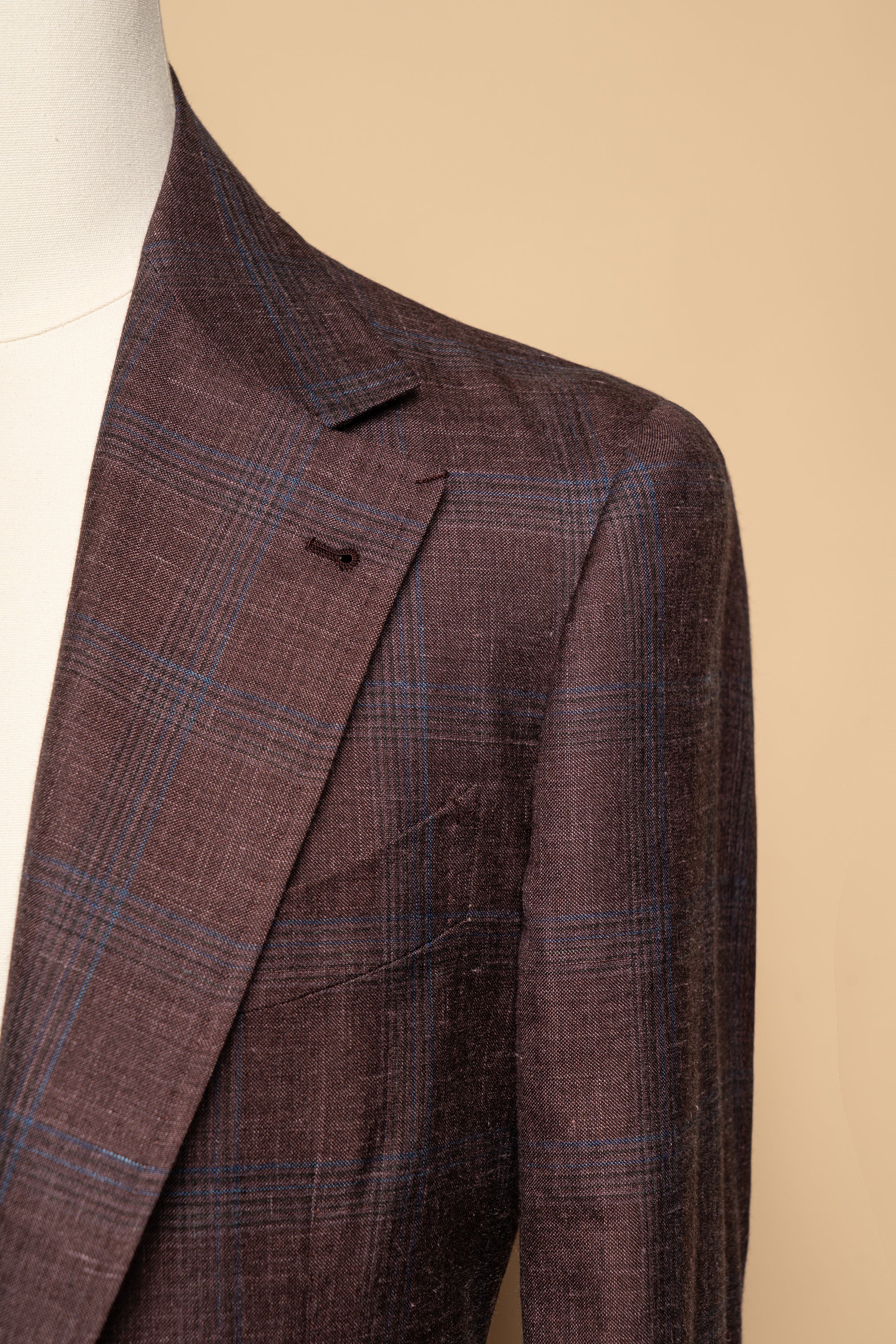 MTO Burgundy Overcheck Wool Silk Cashmere Linen Jacket #771
