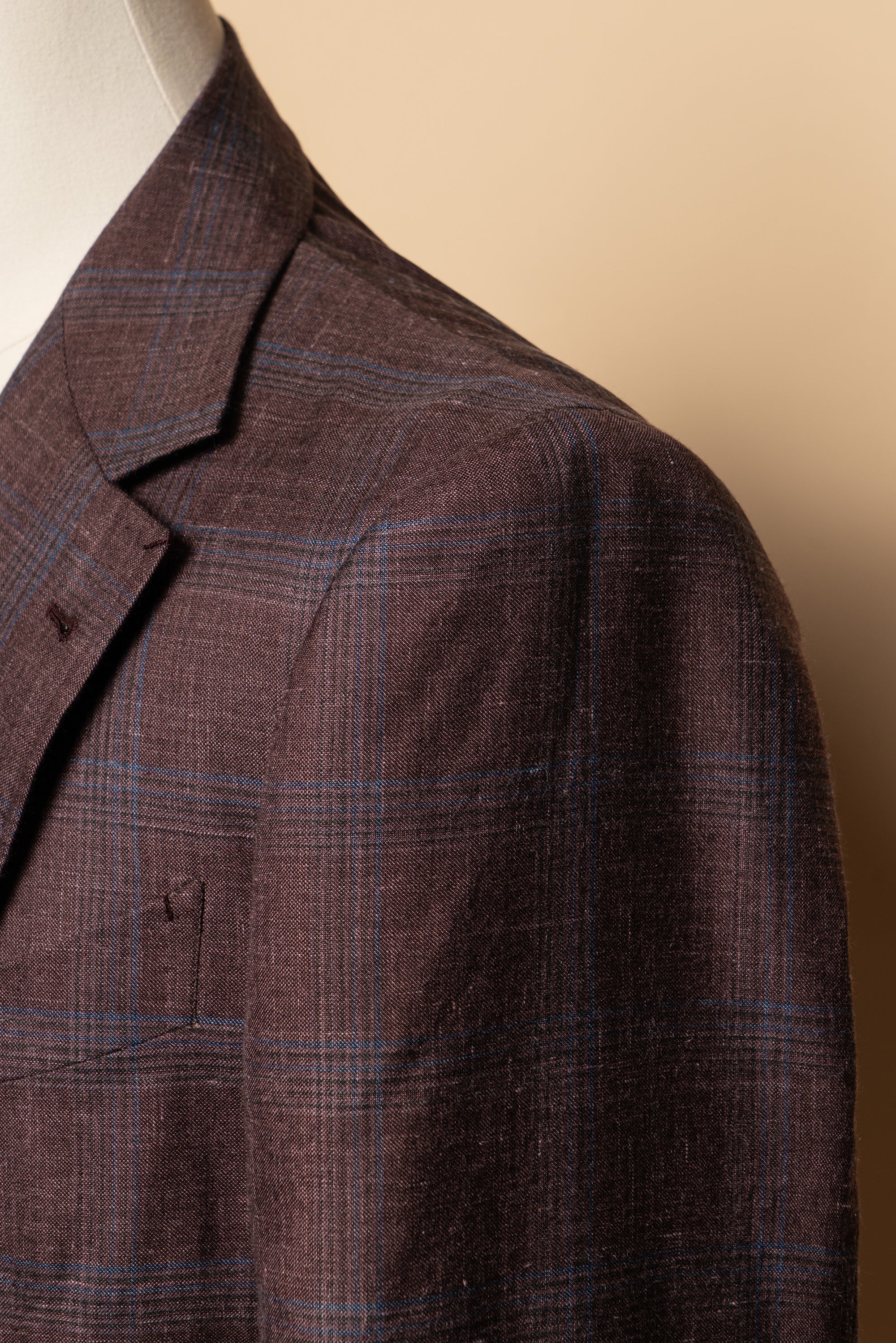 MTO Burgundy Overcheck Wool Silk Cashmere Linen Jacket #771