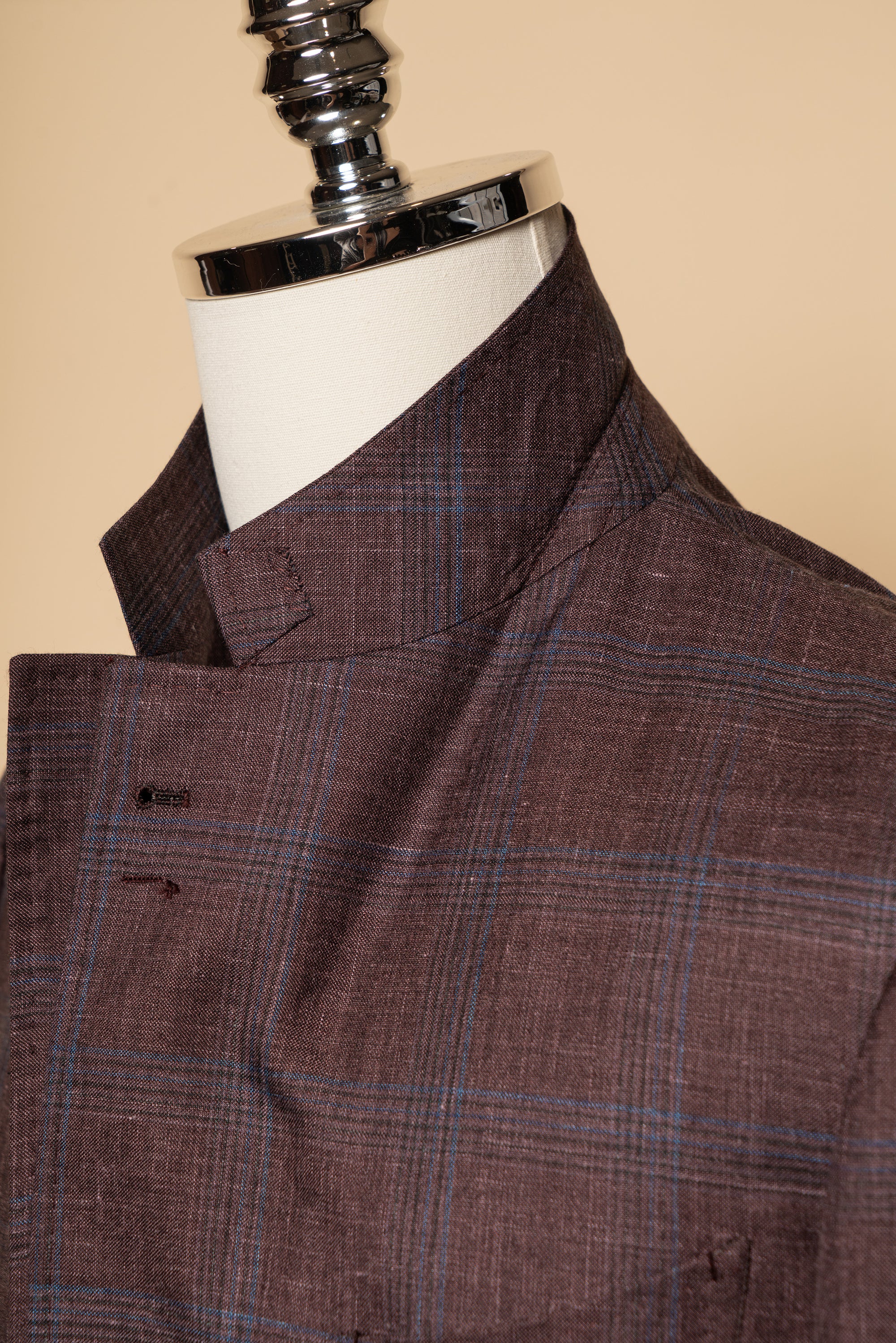 MTO Burgundy Overcheck Wool Silk Cashmere Linen Jacket #771