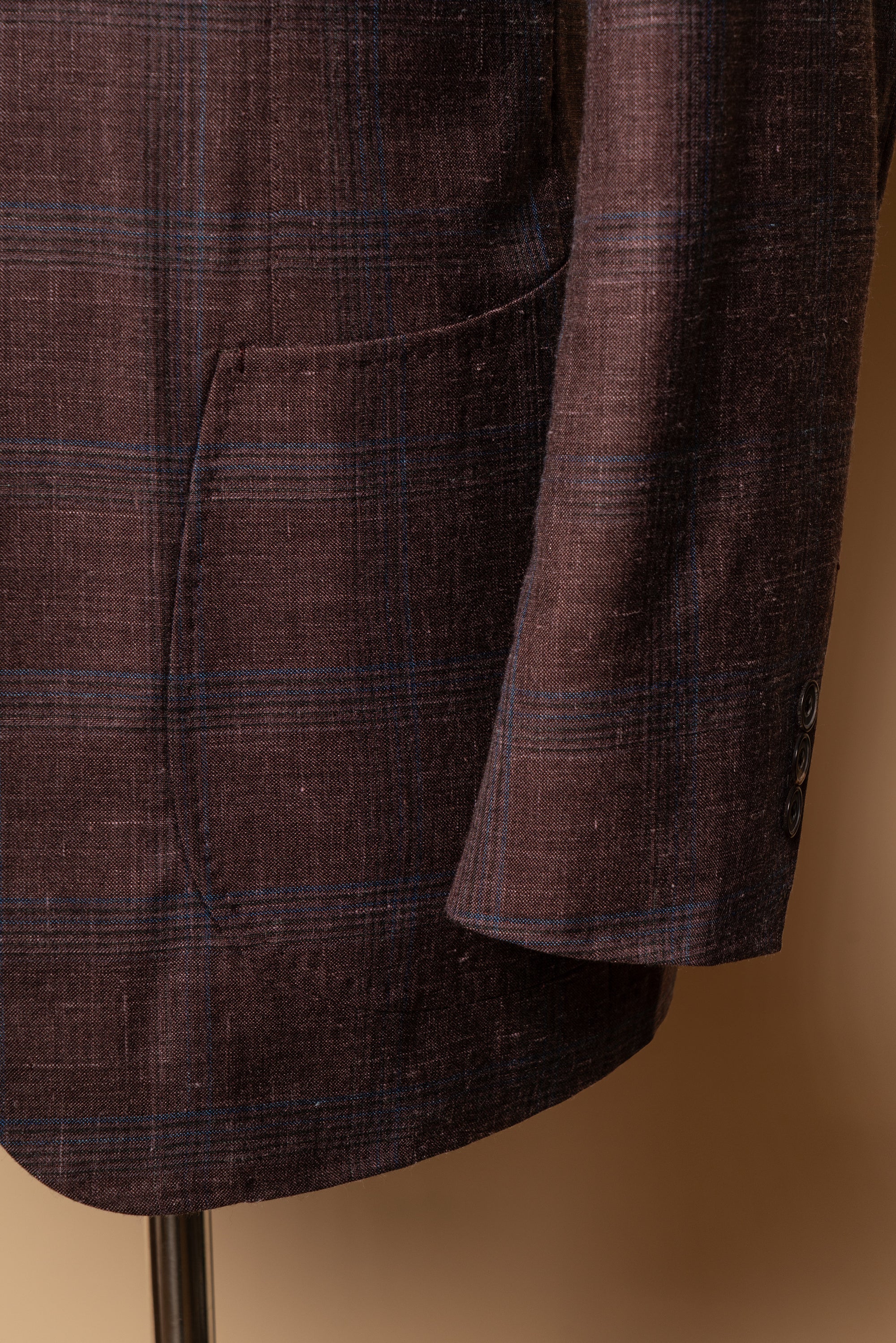 MTO Burgundy Overcheck Wool Silk Cashmere Linen Jacket #771