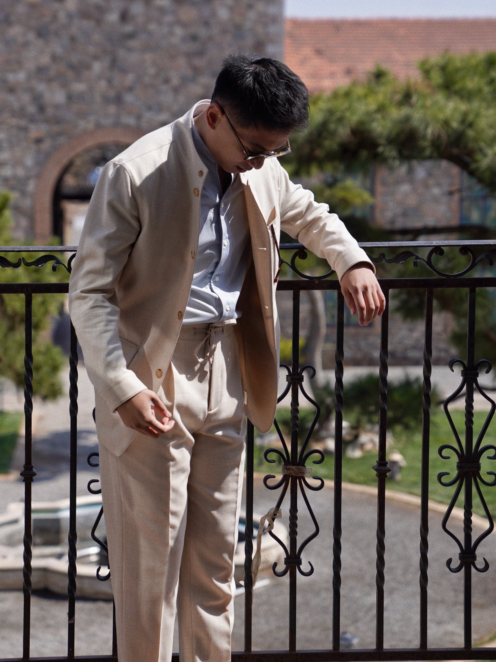 Pinky Blue Mandarin Collar Blending Shirt #DH38