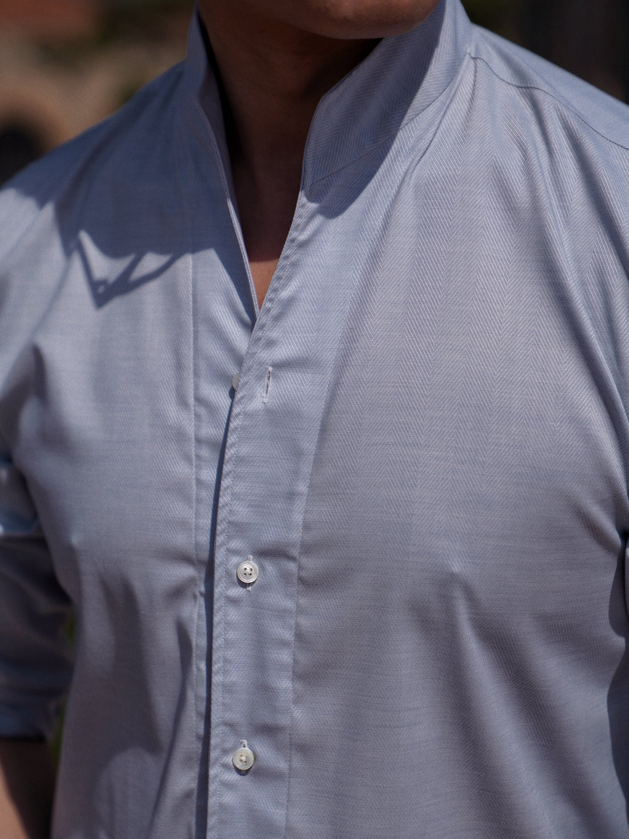 Pinky Blue Mandarin Collar Blending Shirt #DH38