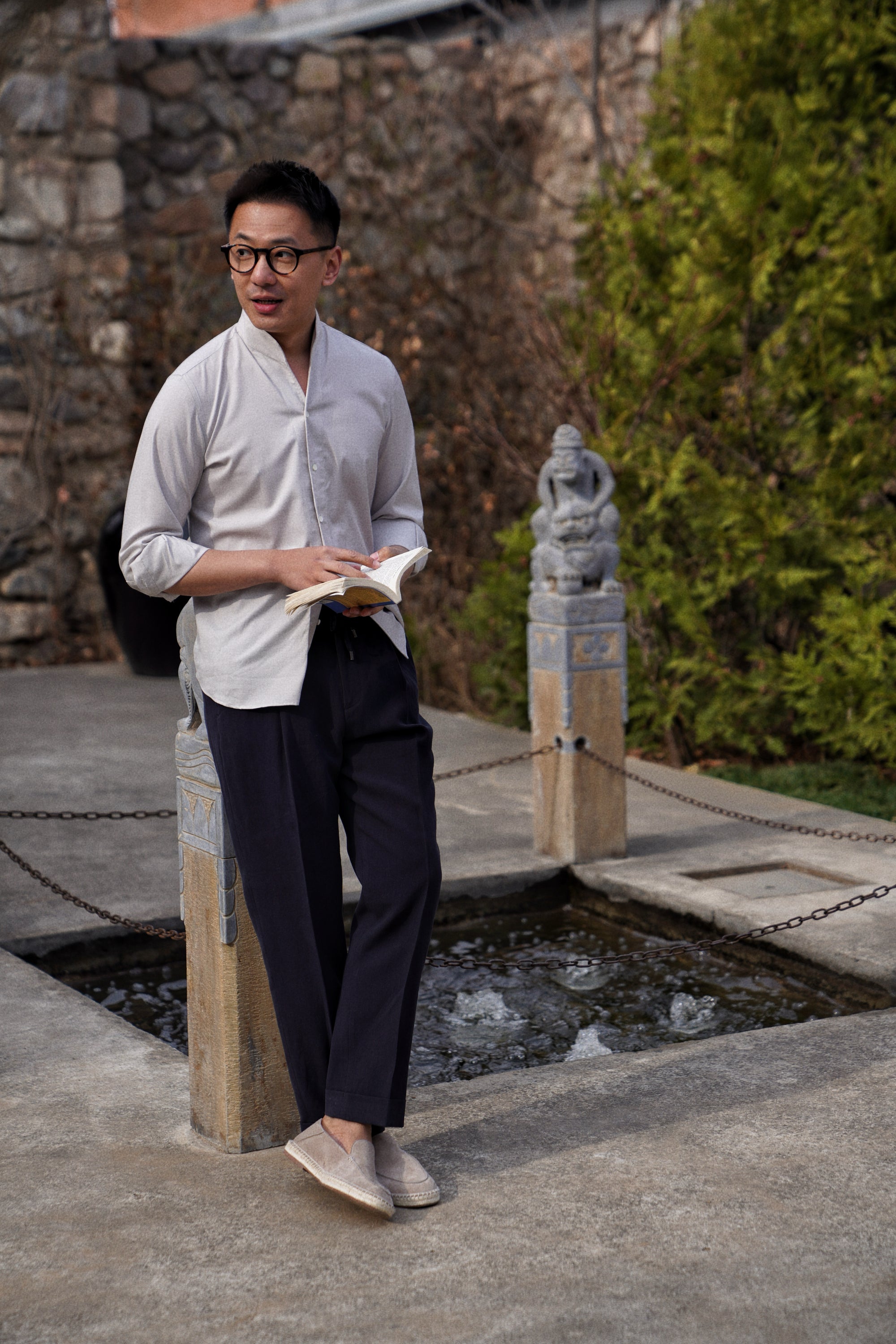 Oatmeal Mandarin Collar Blending Shirt #DH37