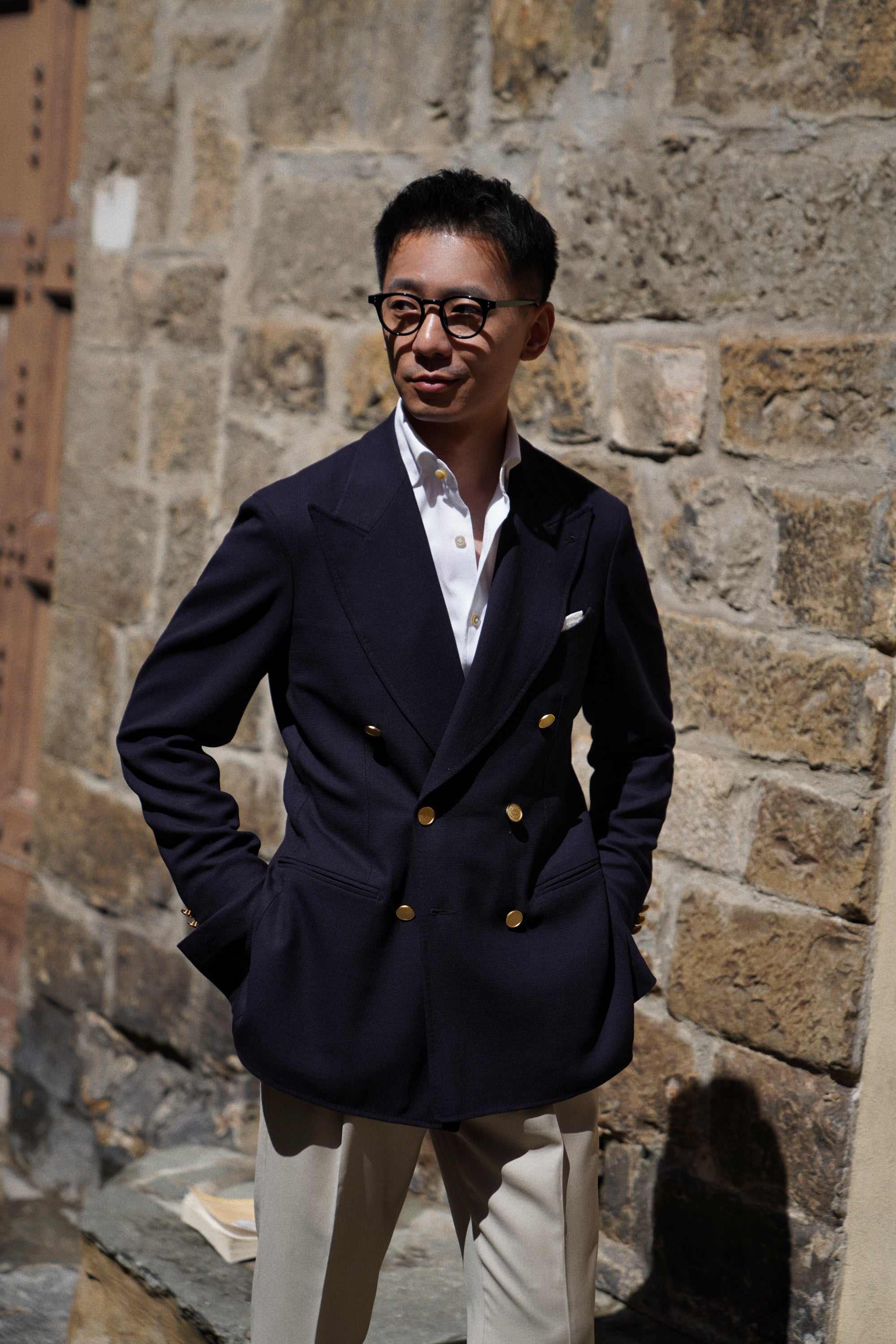 Navy Wool Mock Leno Blazer #468