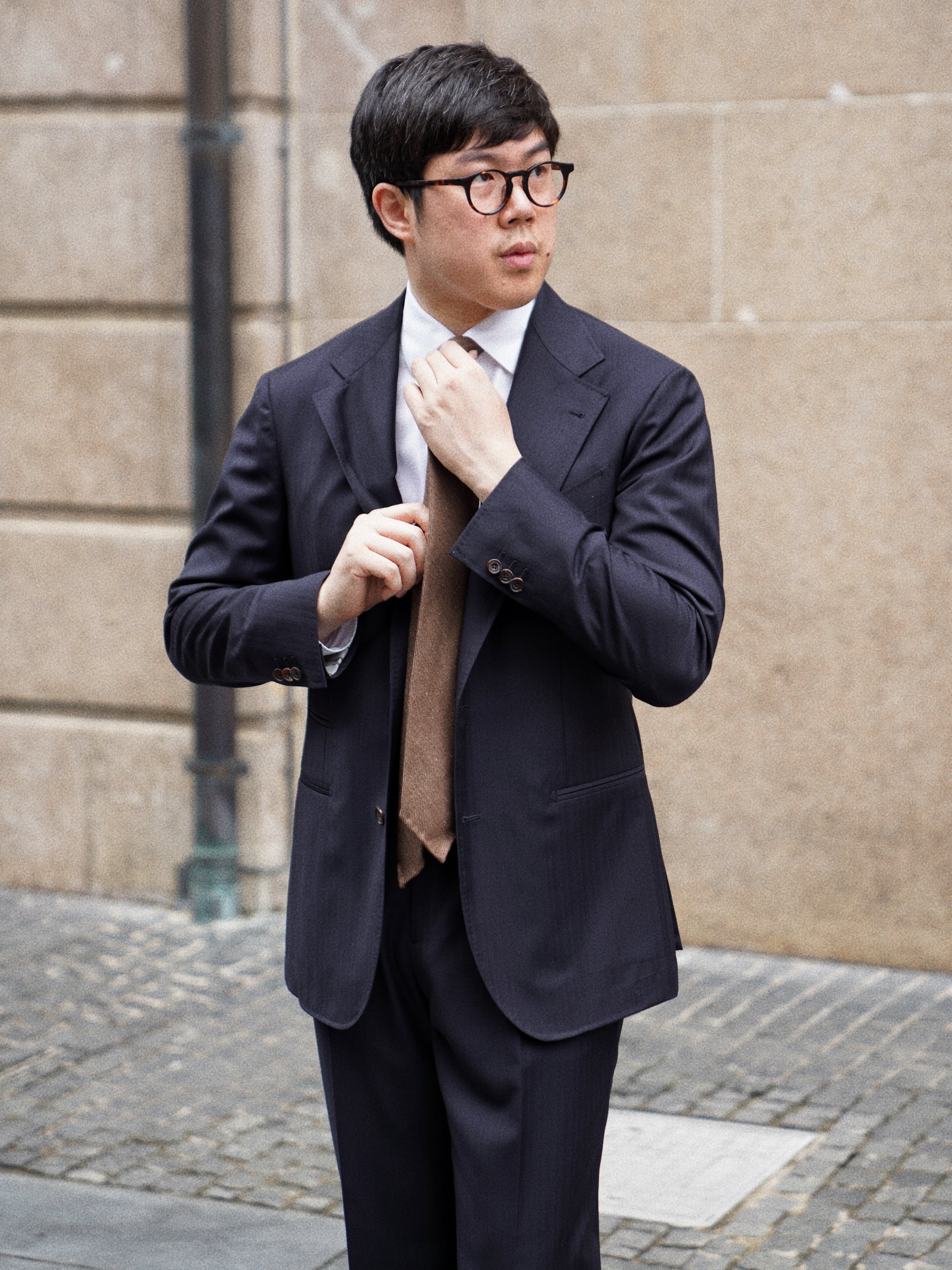 MTO Navy Herringbone 17 Micron 130s Suit #399