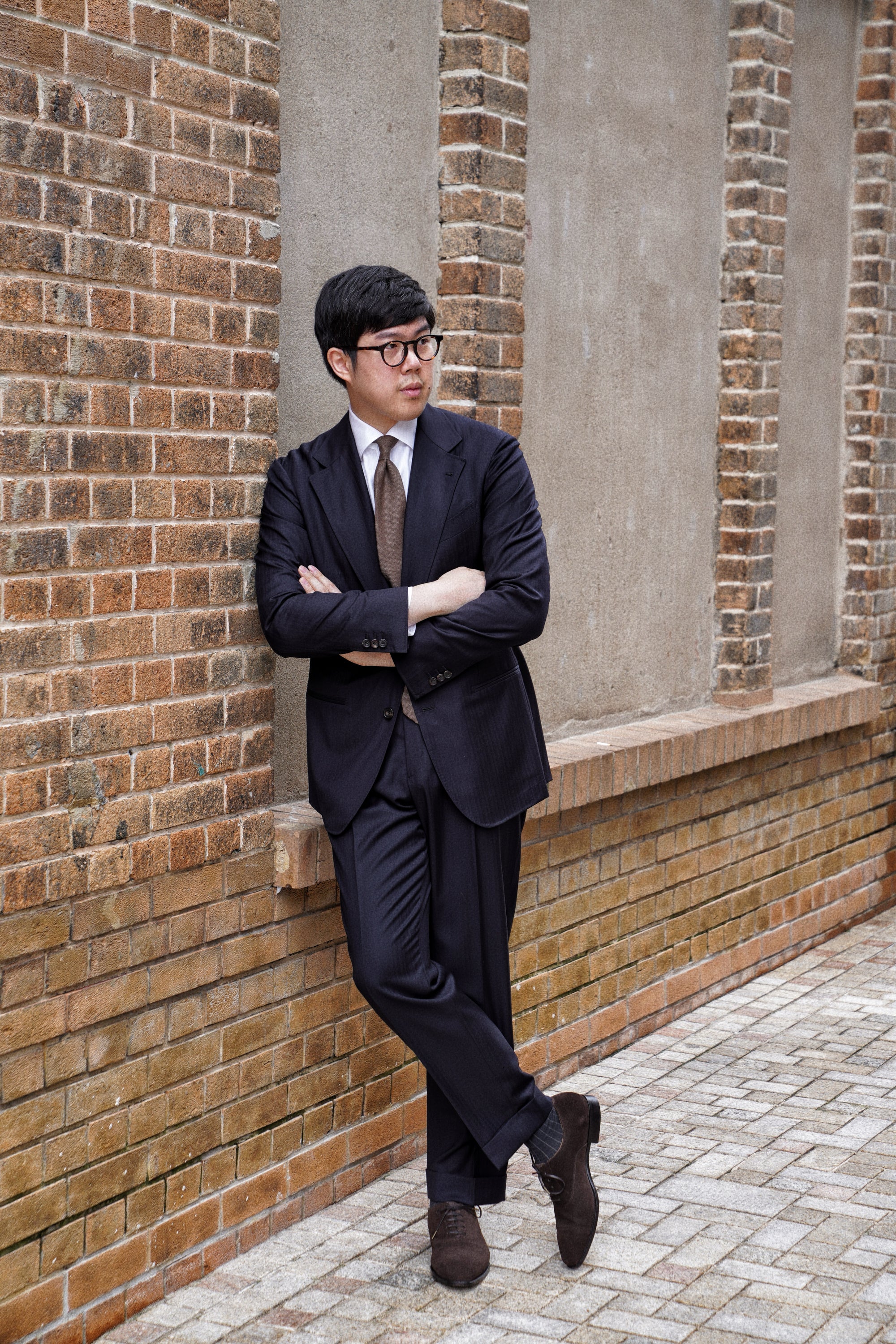 MTO Navy Herringbone 17 Micron 130s Suit #399