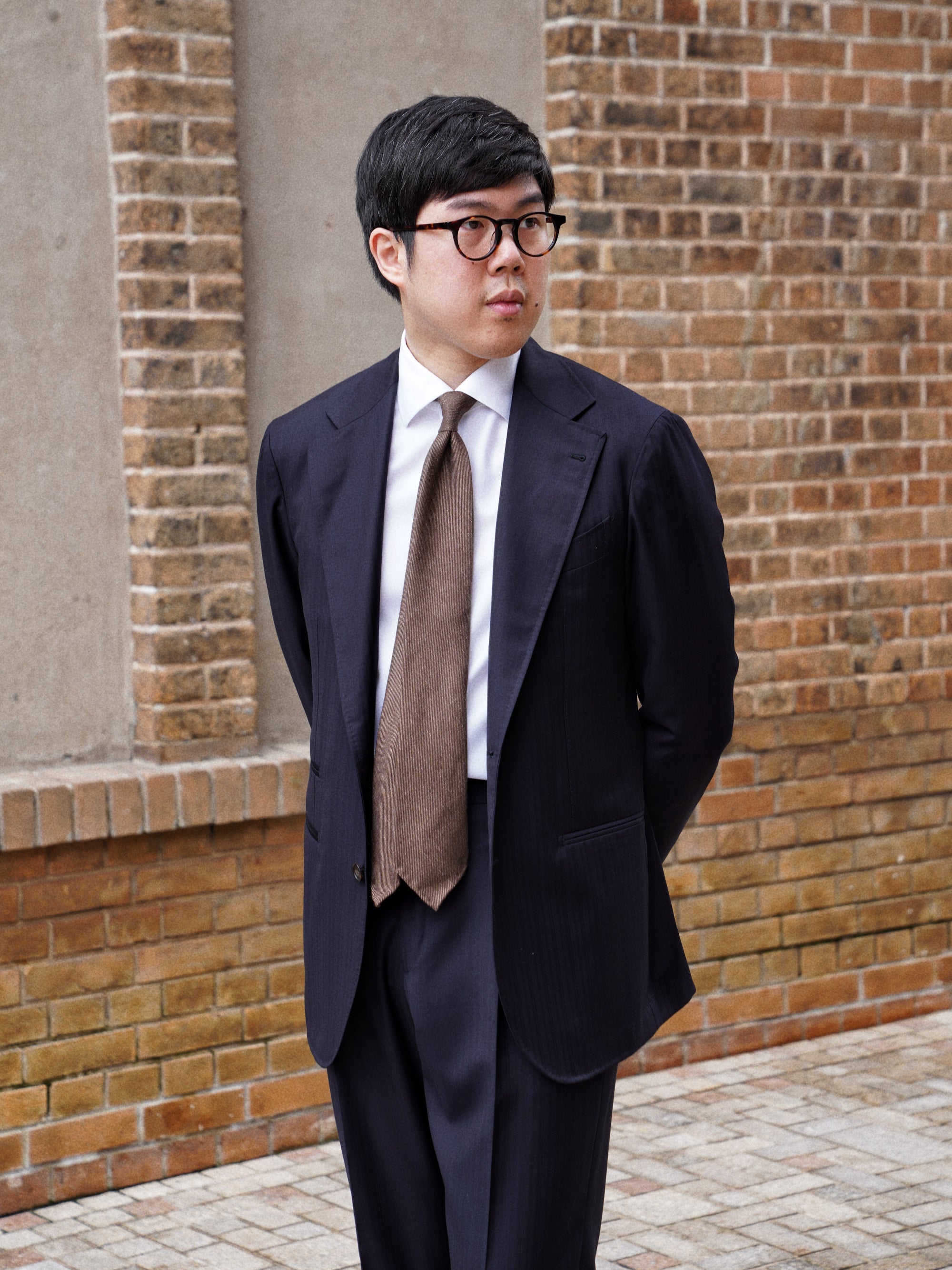 MTO Navy Herringbone 17 Micron 130s Suit #399