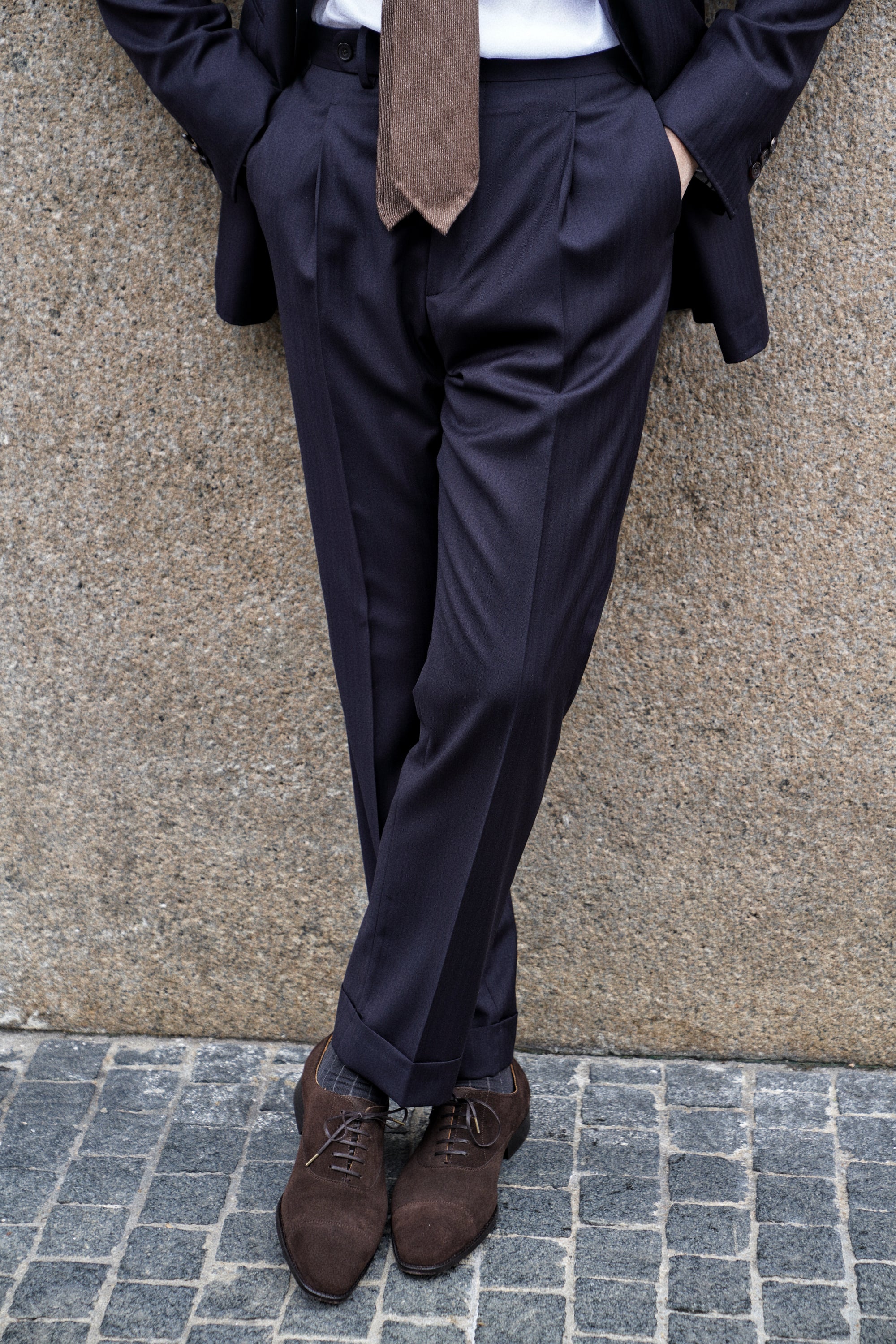 MTO Navy Herringbone 17 Micron 130s Suit #399