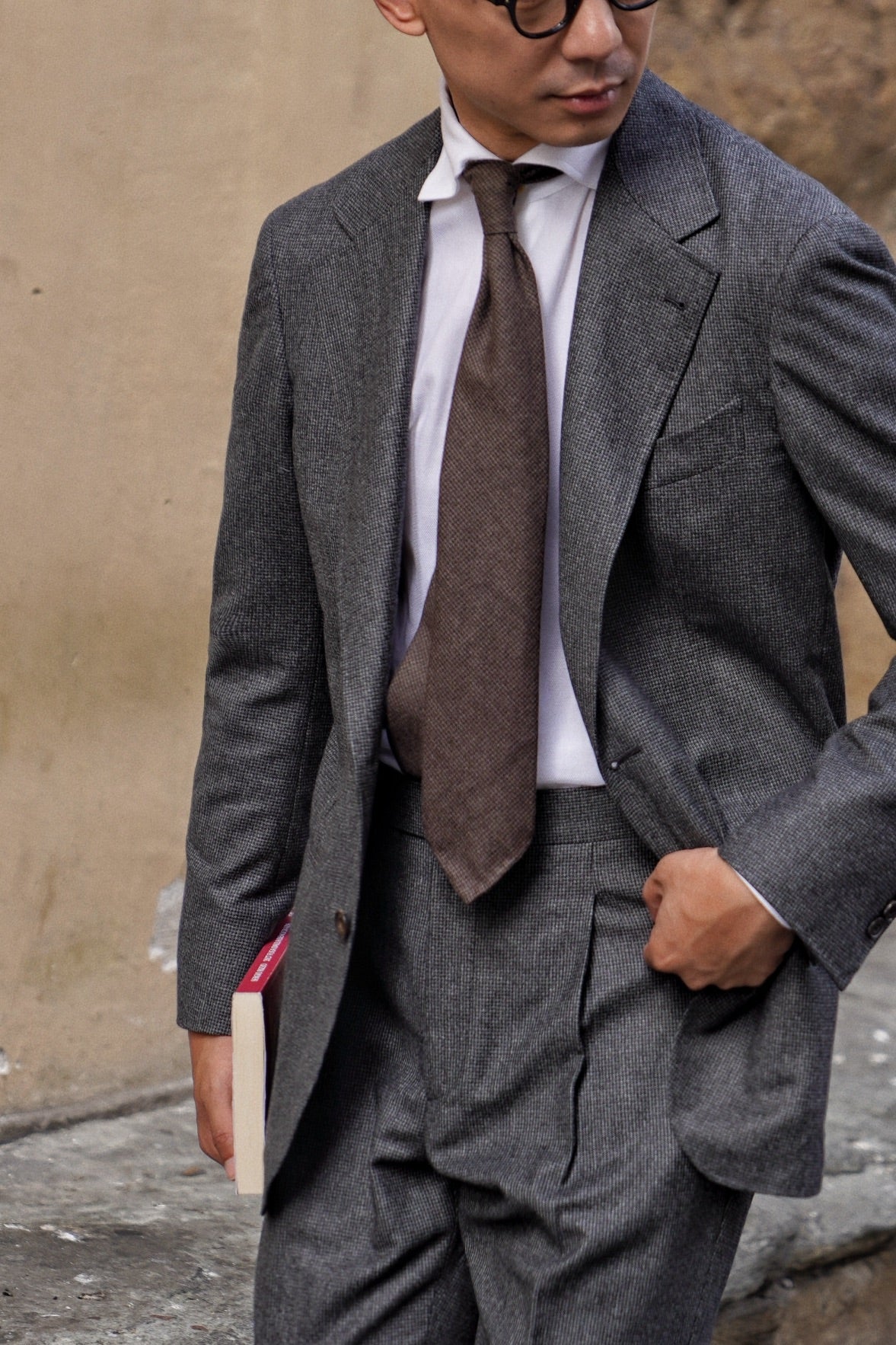MTO Dark Grey Houndstooth 130s Flannel Suit #505