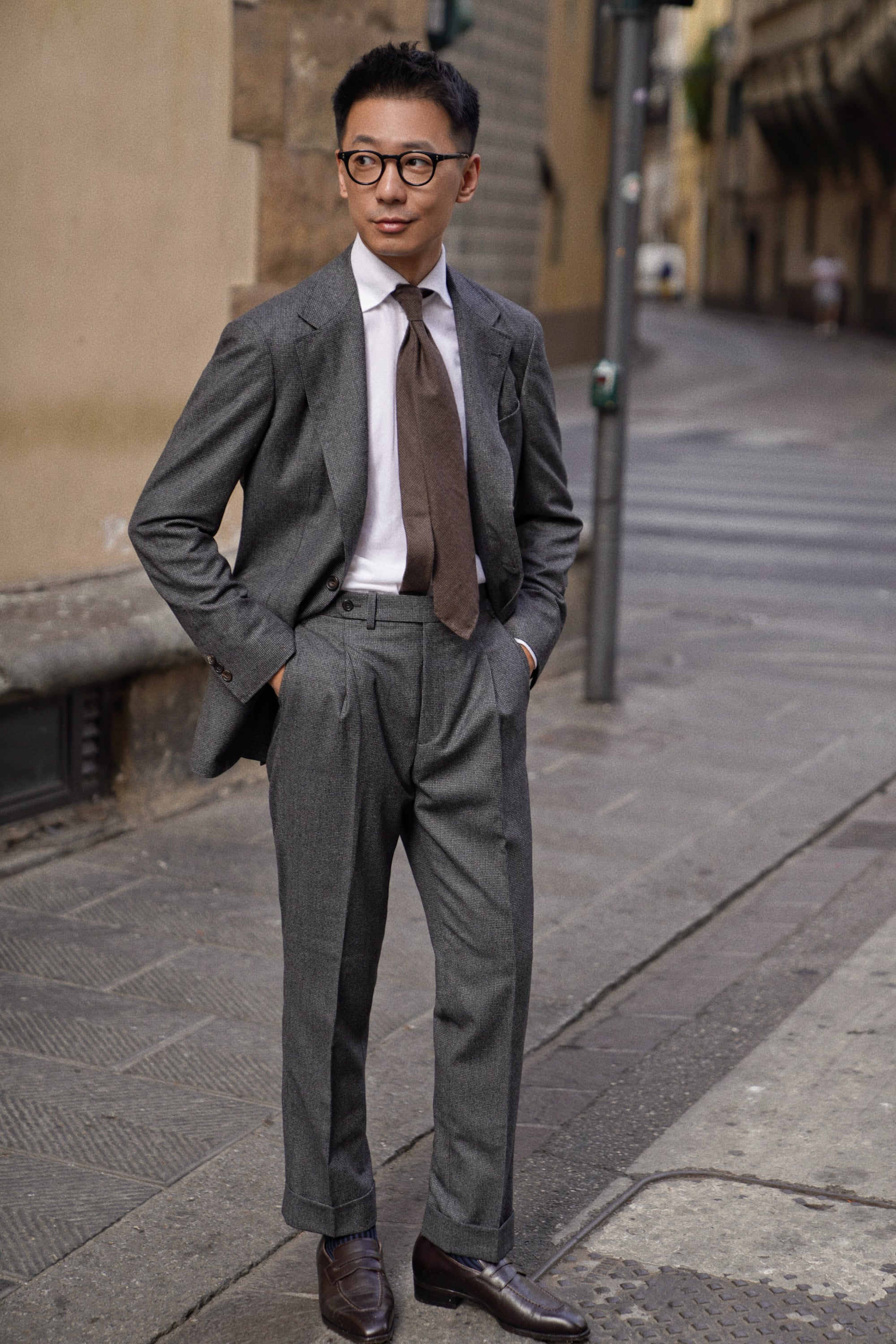 MTO Dark Grey Houndstooth 130s Flannel Suit #505