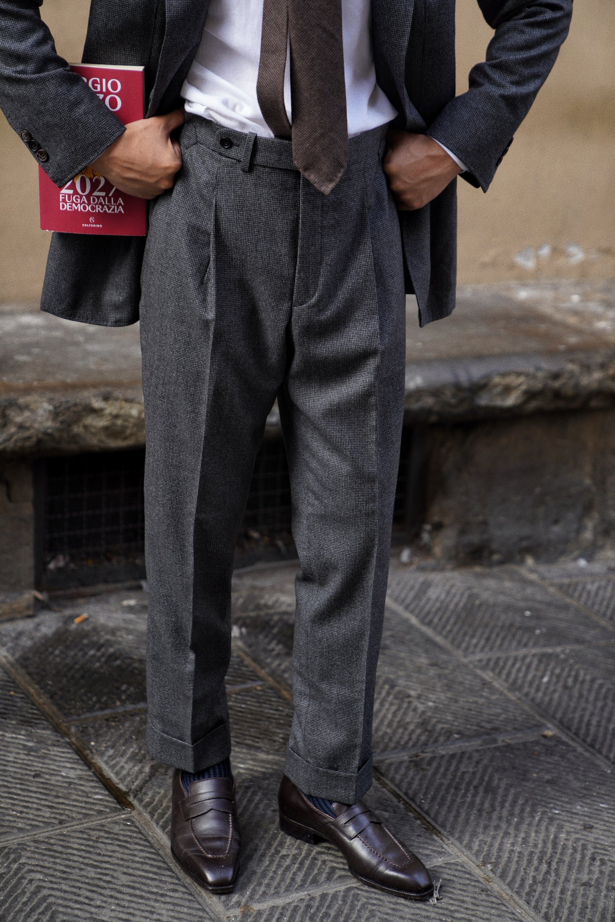 MTO Dark Grey Houndstooth 130s Flannel Suit #505