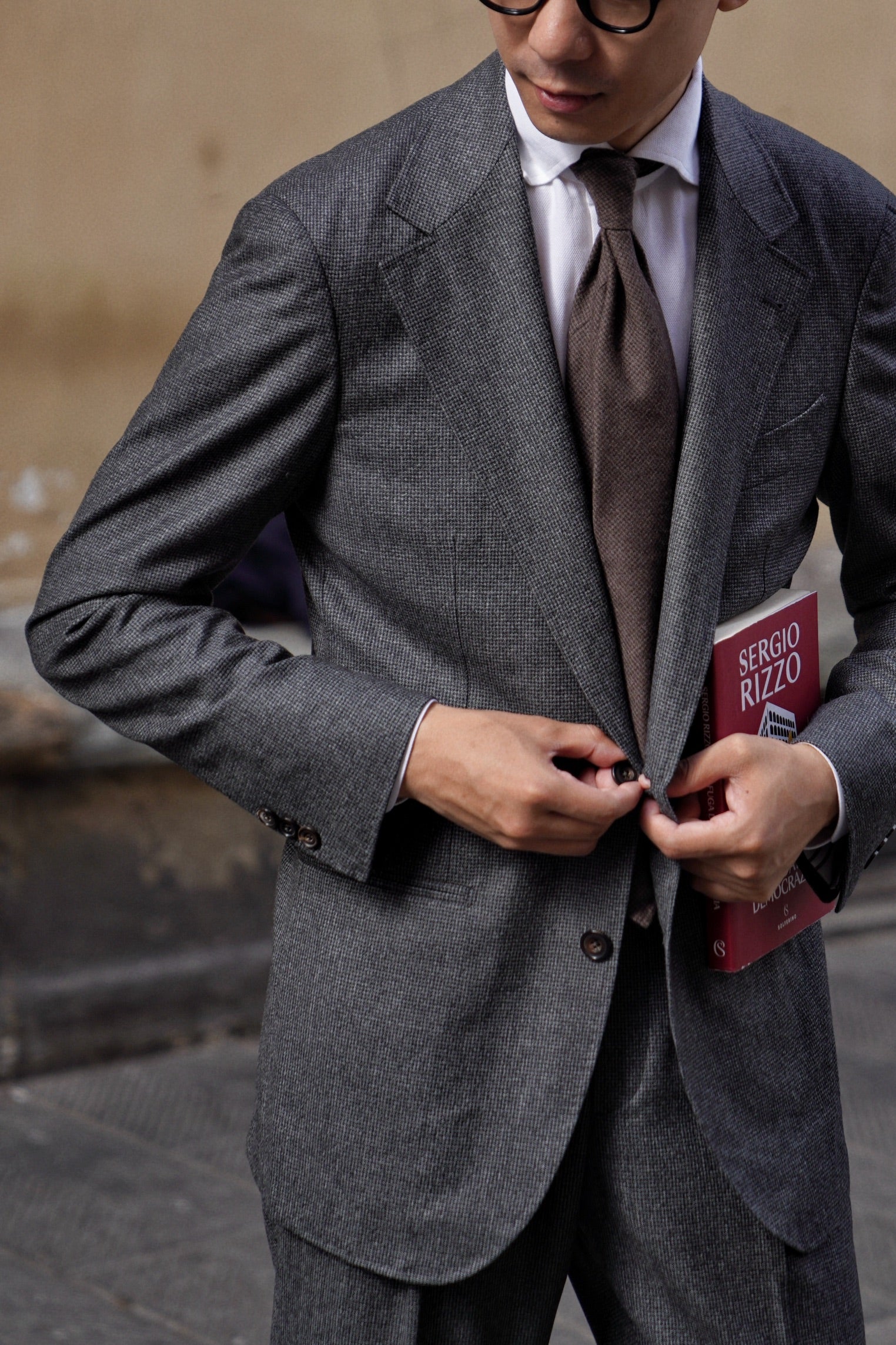 MTO Dark Grey Houndstooth 130s Flannel Suit #505