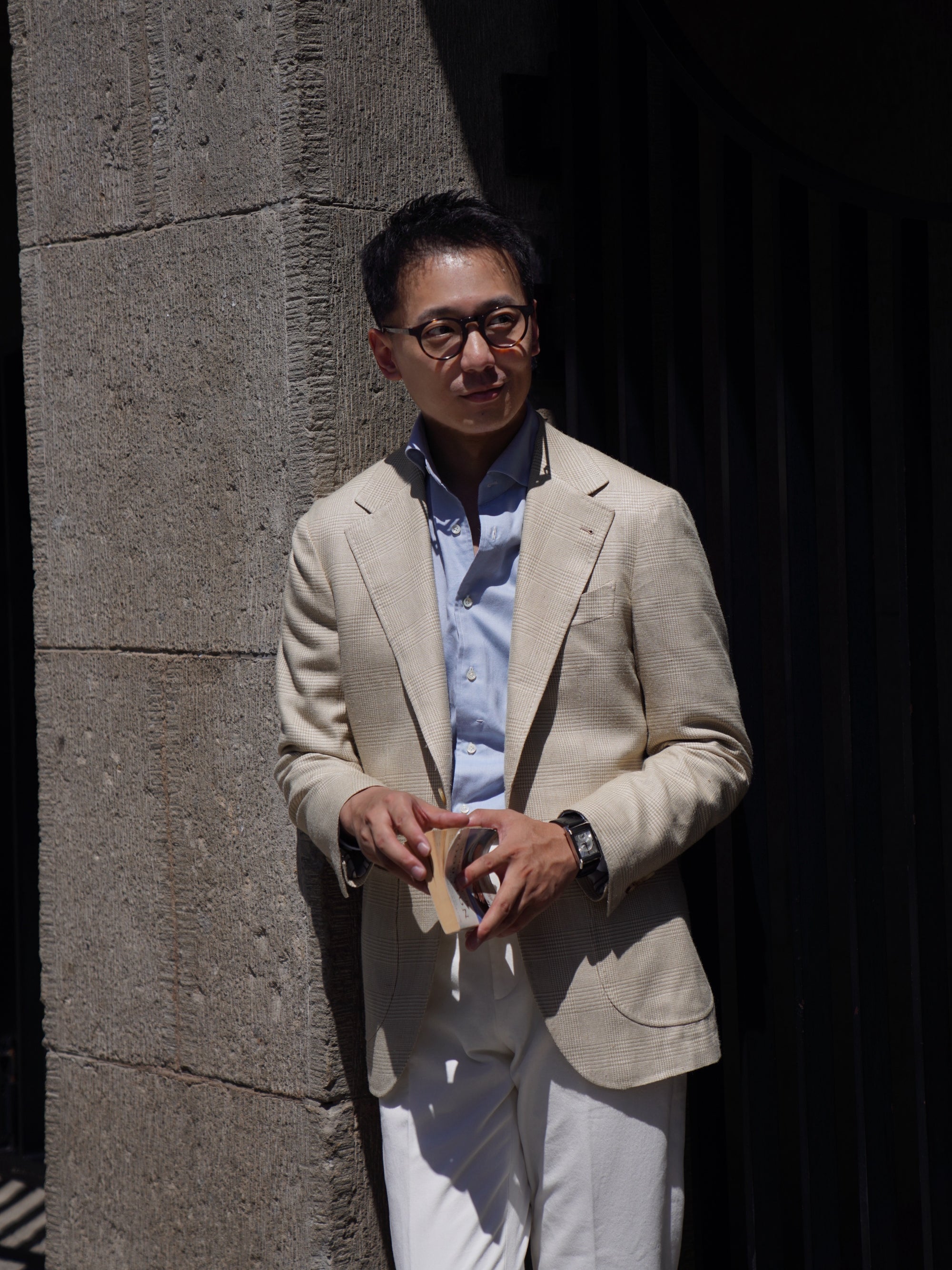 Light Camel Glen Check Silk Jacket #936