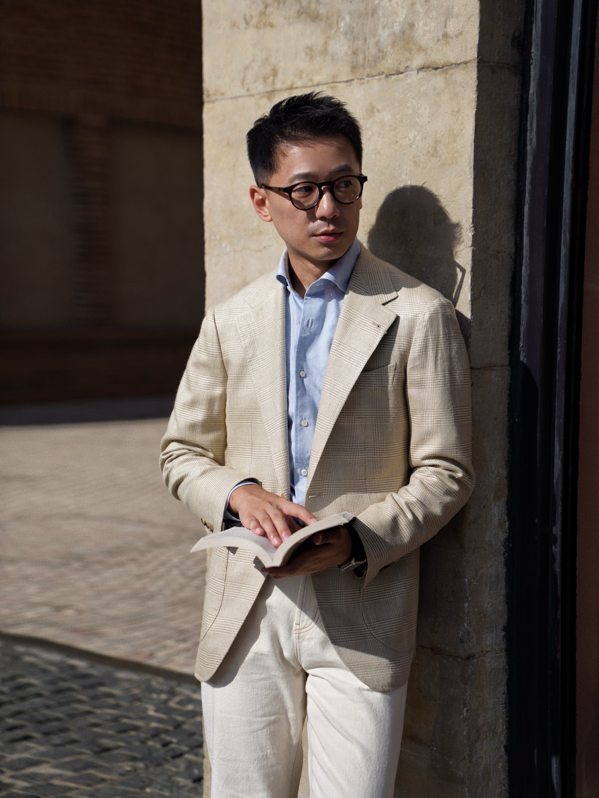 Light Camel Glen Check Silk Jacket #936