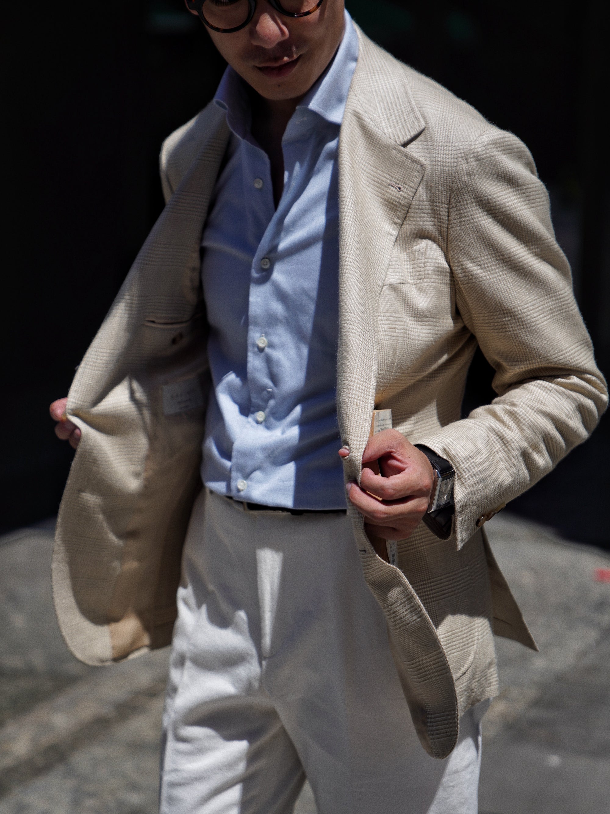Light Camel Glen Check Silk Jacket #936