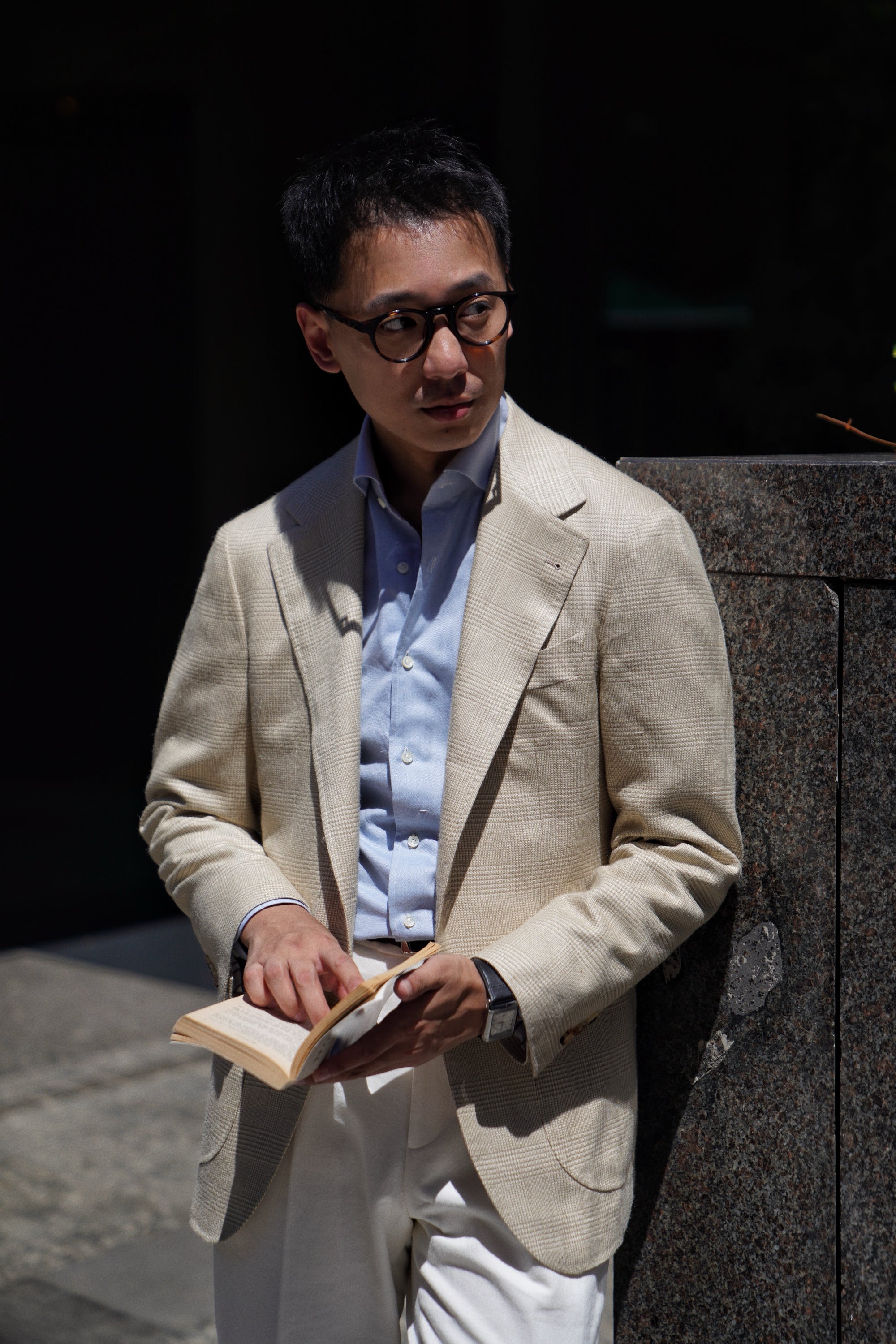 Light Camel Glen Check Silk Jacket #936