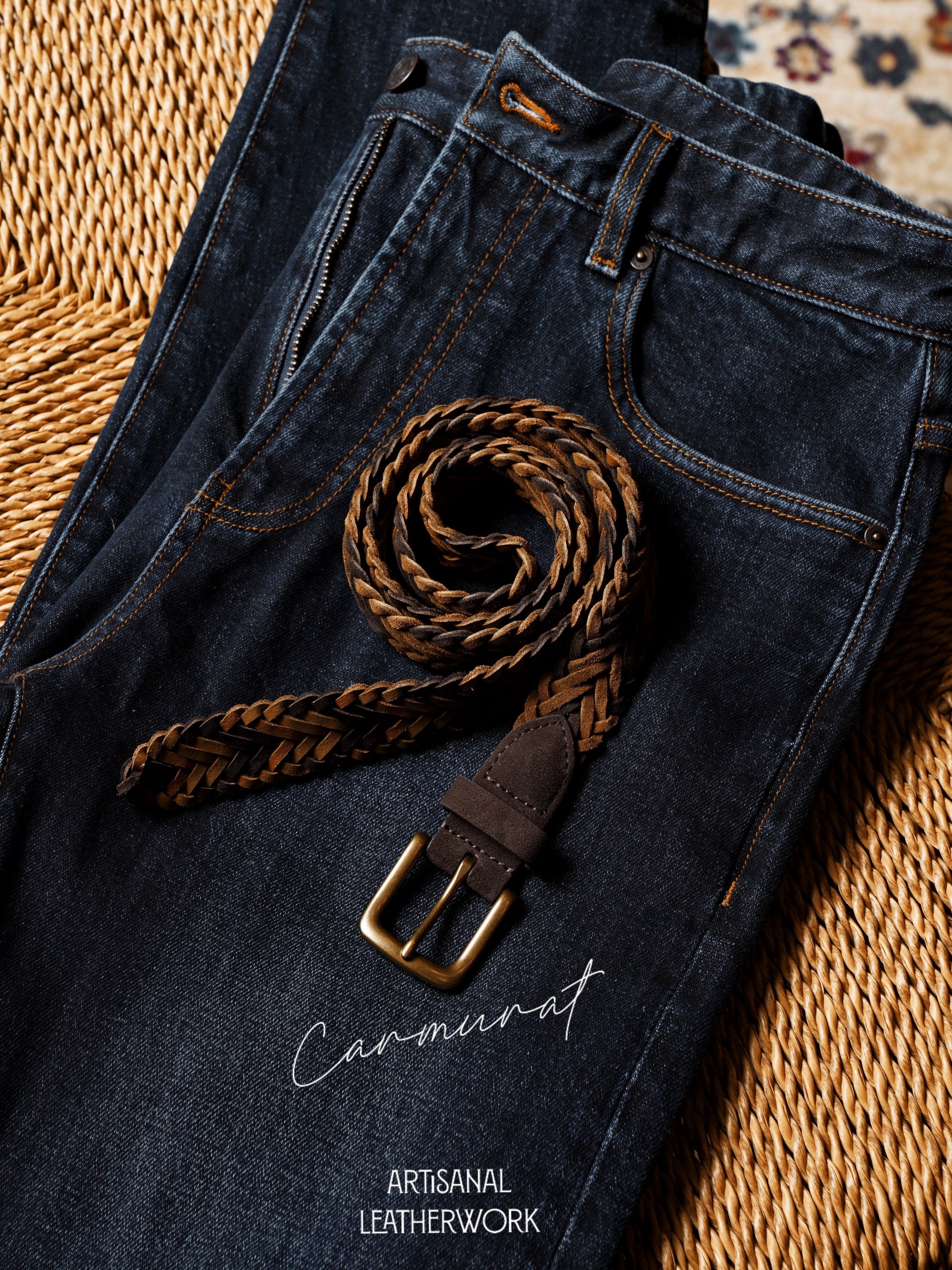 Brown Knitted Calf Suede Belt