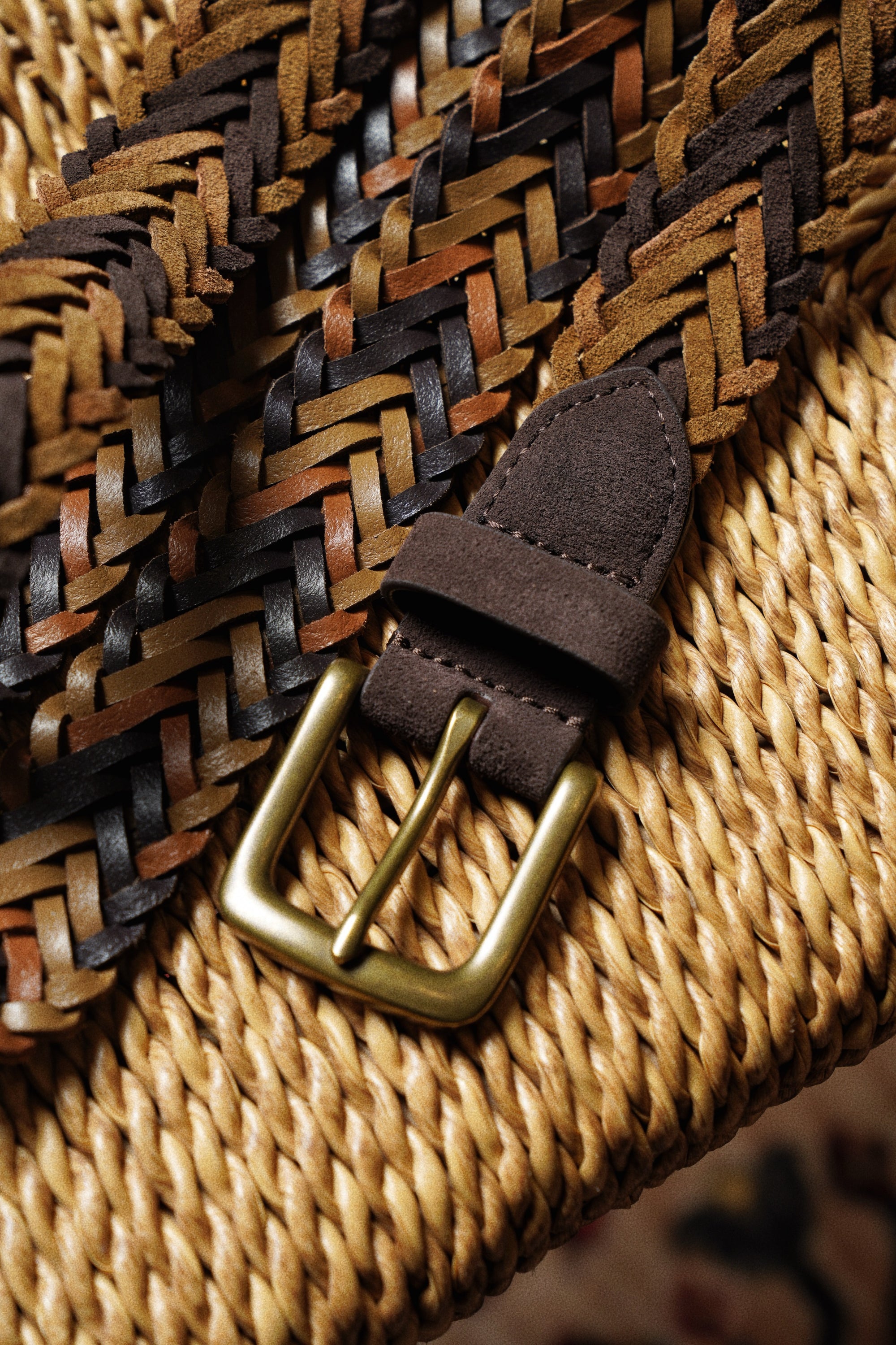 Brown Knitted Calf Suede Belt